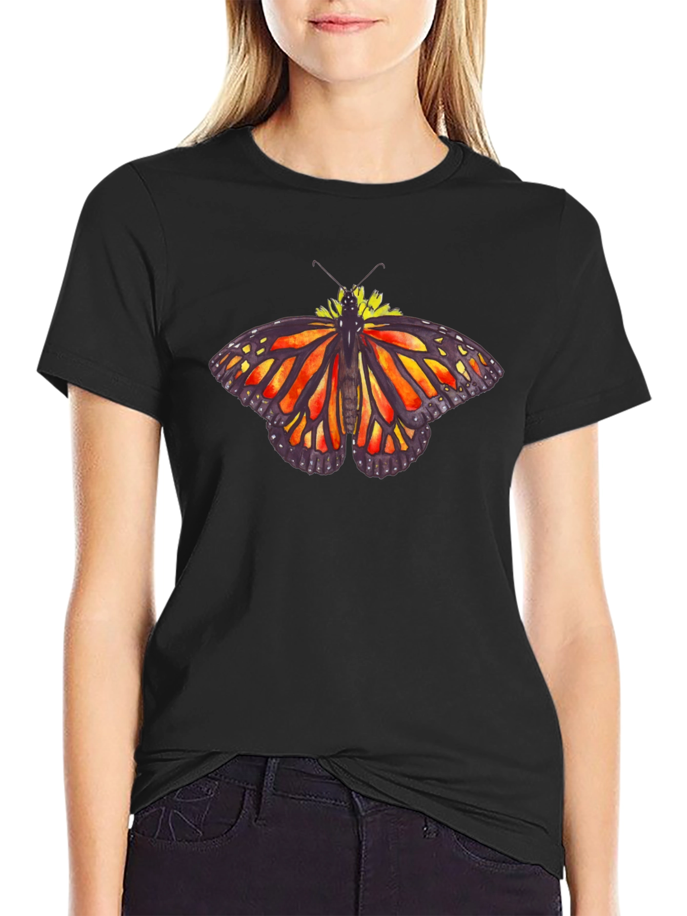 Butterfly Graphic Tee - Black Cotton Casual Shirt