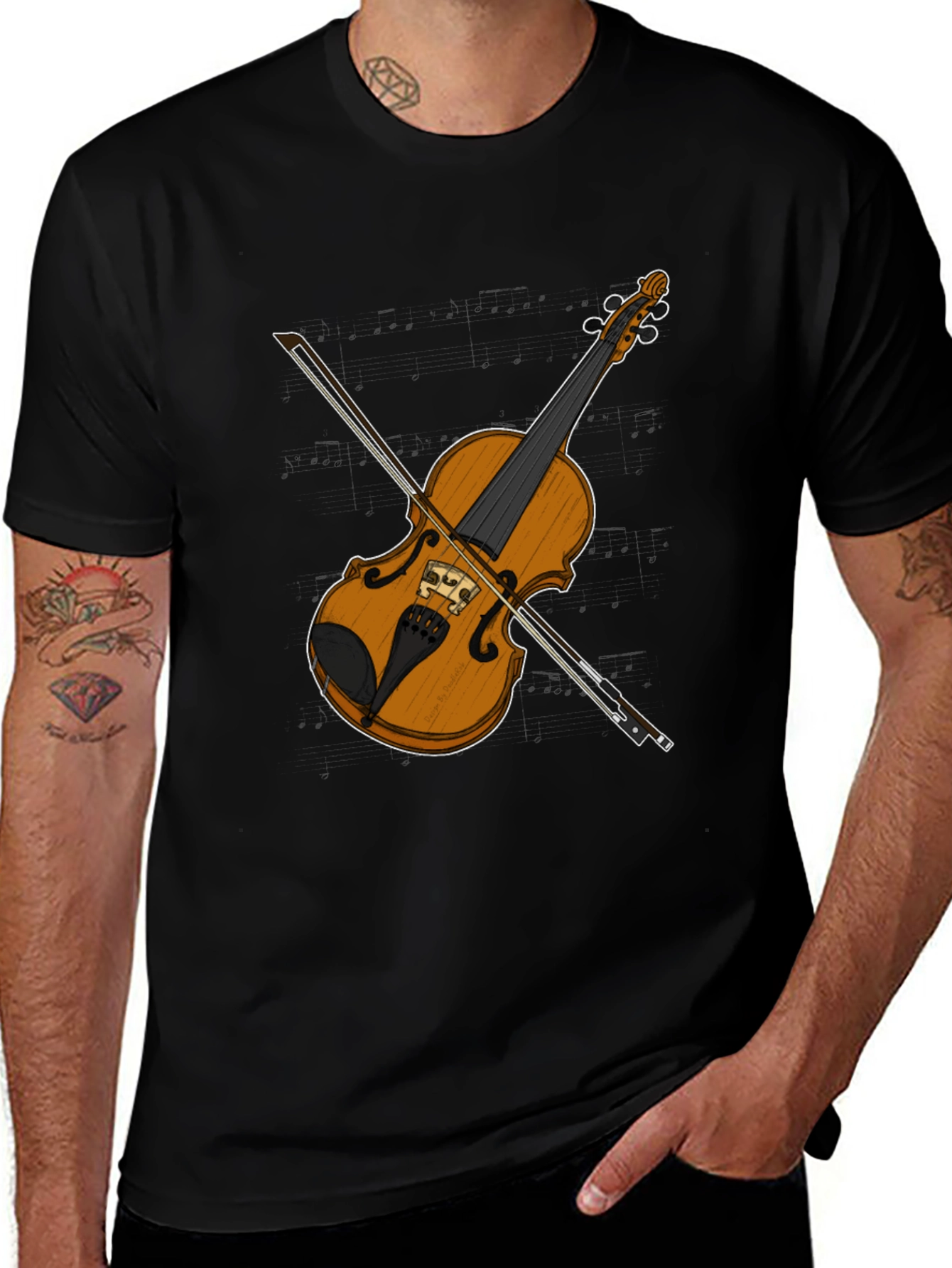 Violin Graphic Tee - Black Casual T-Shirt