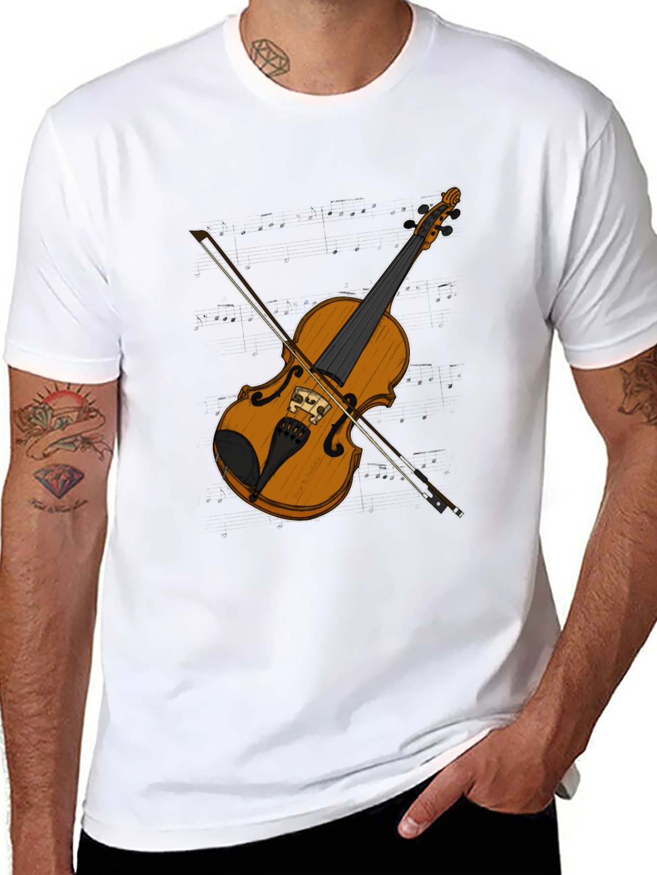 Violin Graphic Tee - Black Casual T-Shirt