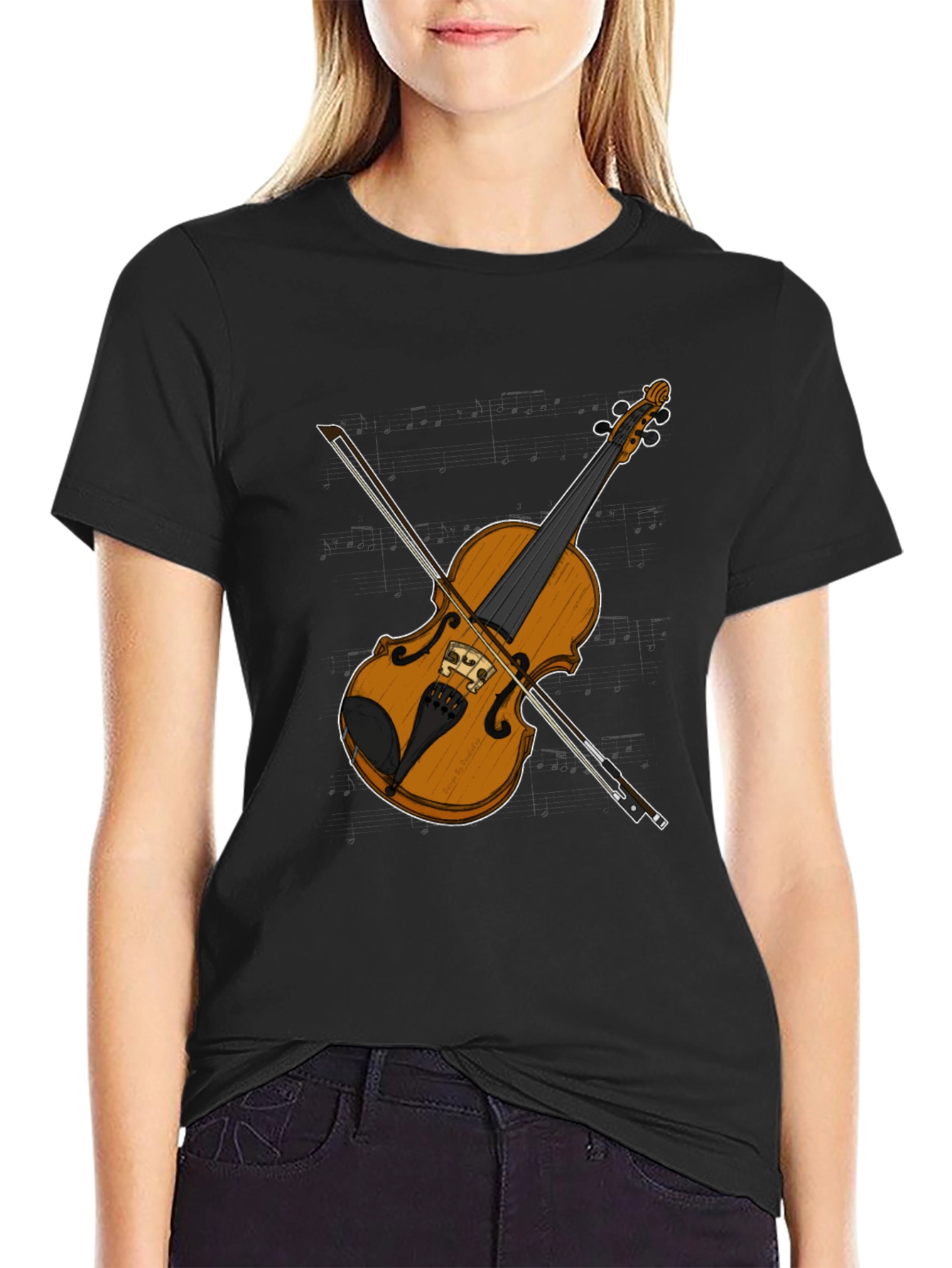 Violin Graphic Tee - Black Casual T-Shirt