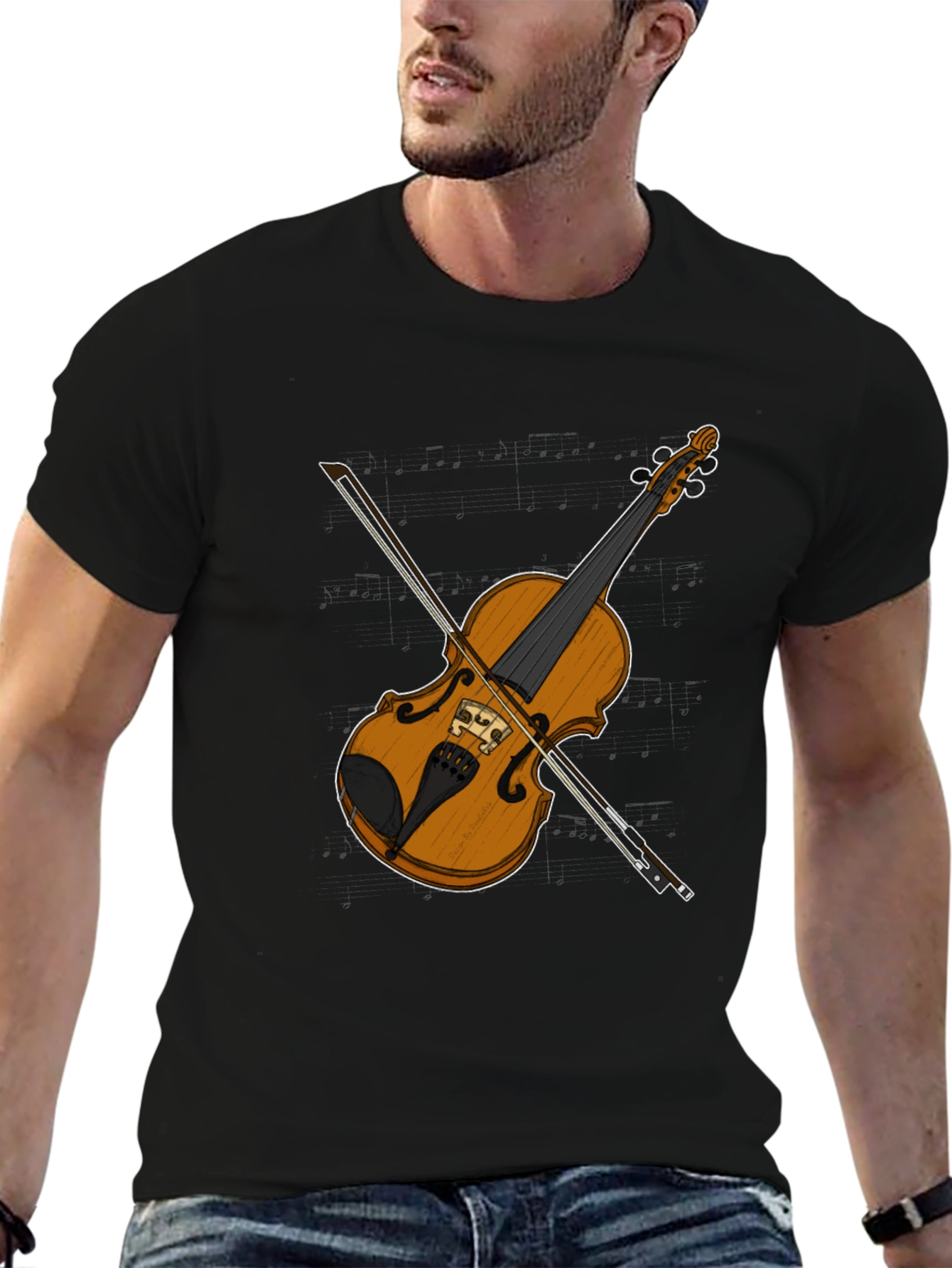Violin Graphic Tee - Black Casual T-Shirt