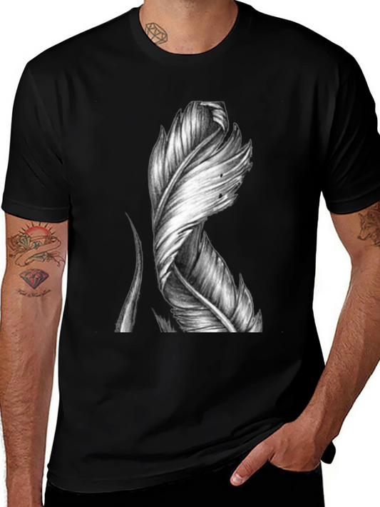Feather Graphic Print Black T-Shirt