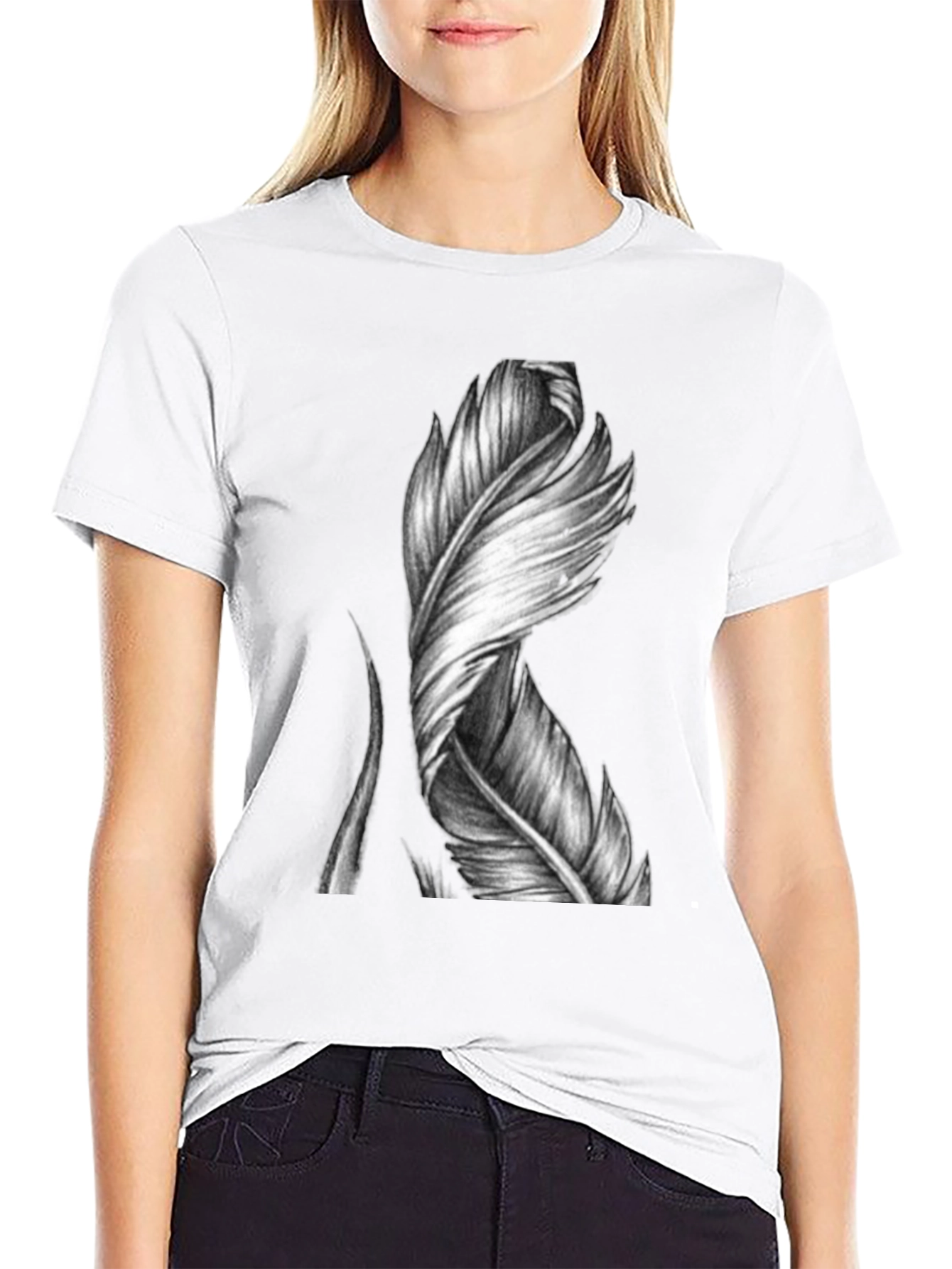 Feather Graphic Print Black T-Shirt