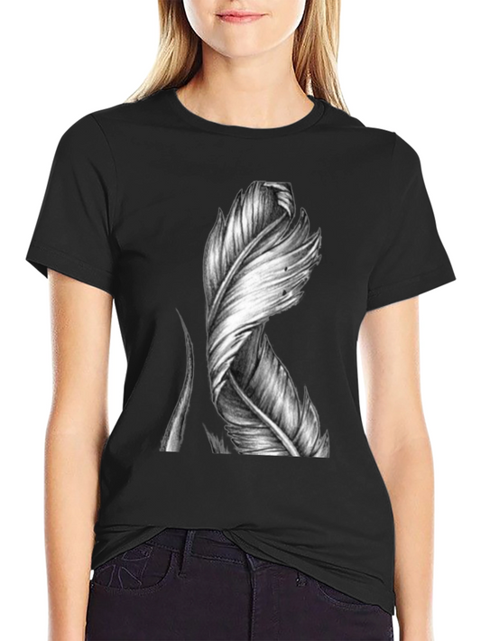 Feather Graphic Print Black T-Shirt