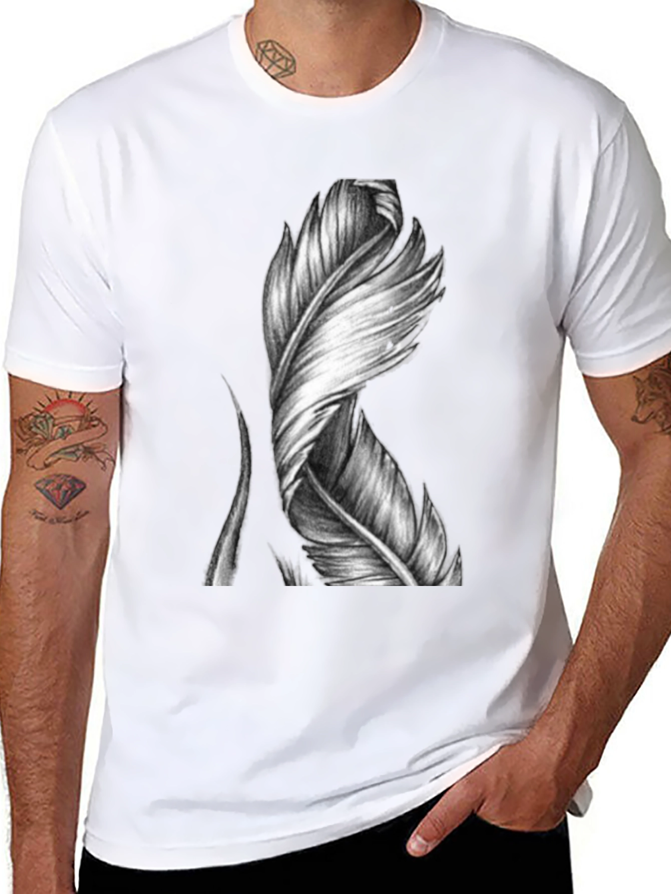 Feather Graphic Print Black T-Shirt