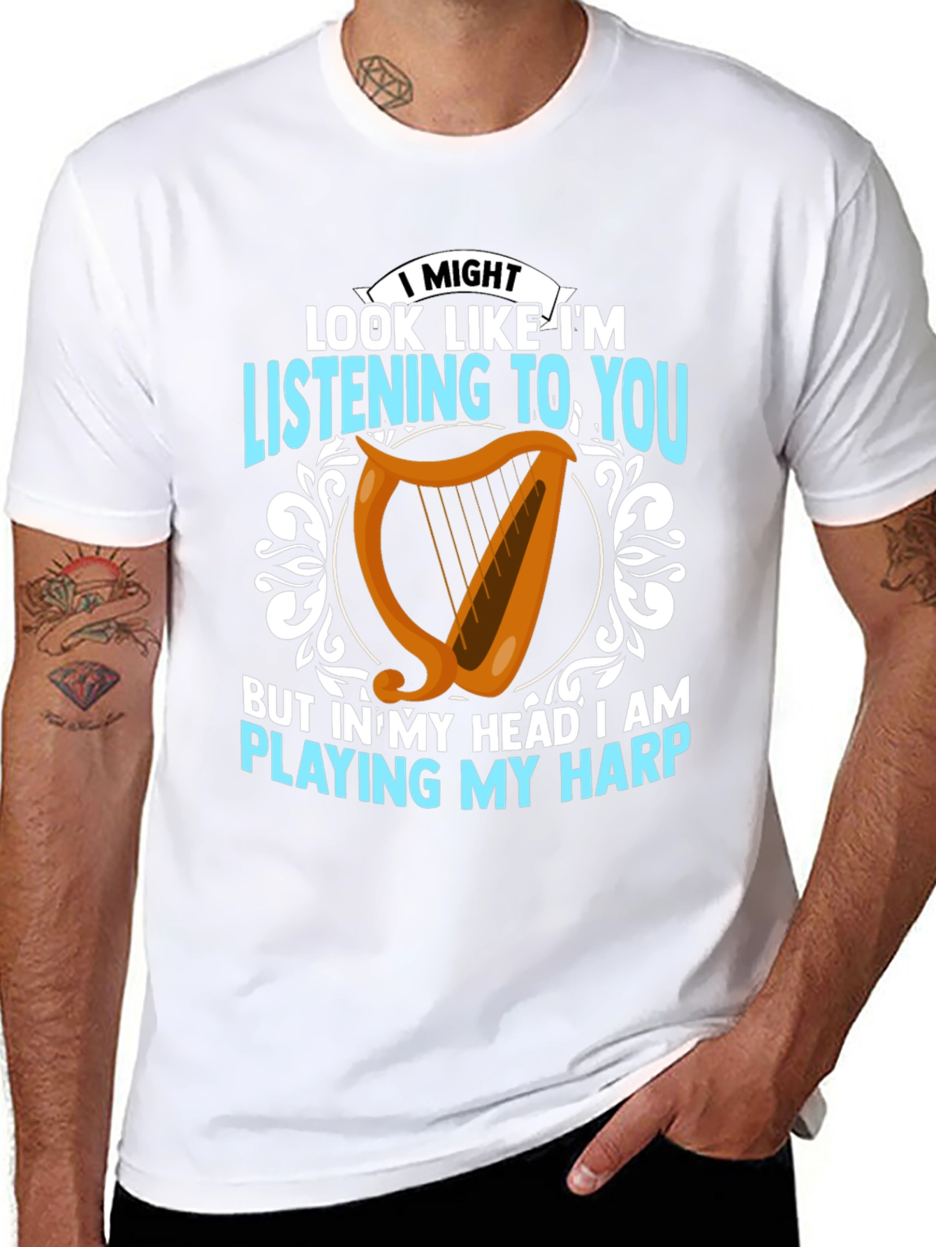 Harp Player T-Shirt - Musical Mind Black Tee