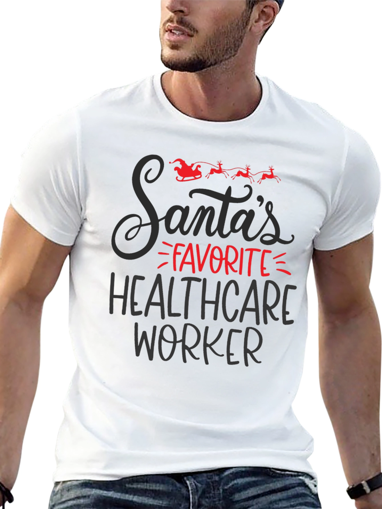 Santas Favorite Healthcare Worker Black T-Shirt