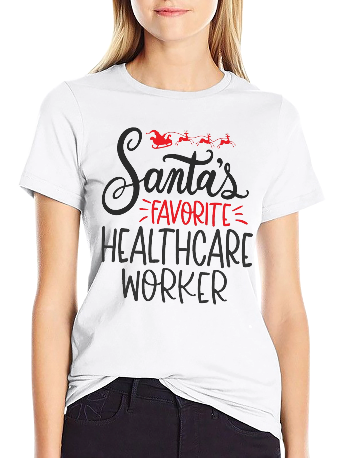 Santas Favorite Healthcare Worker Black T-Shirt