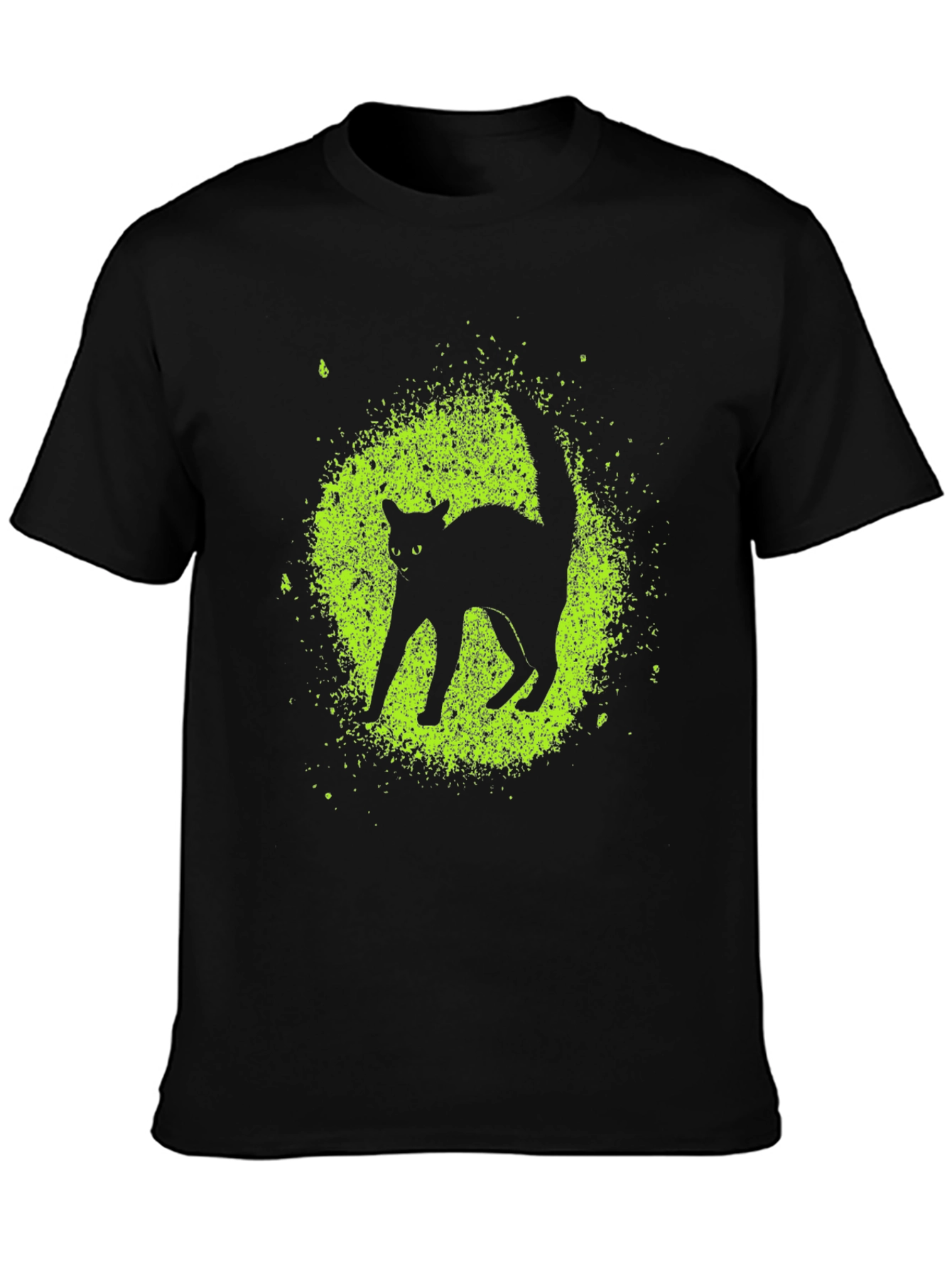 Black Cat Graphic Tee - Lime Green Splatter Design