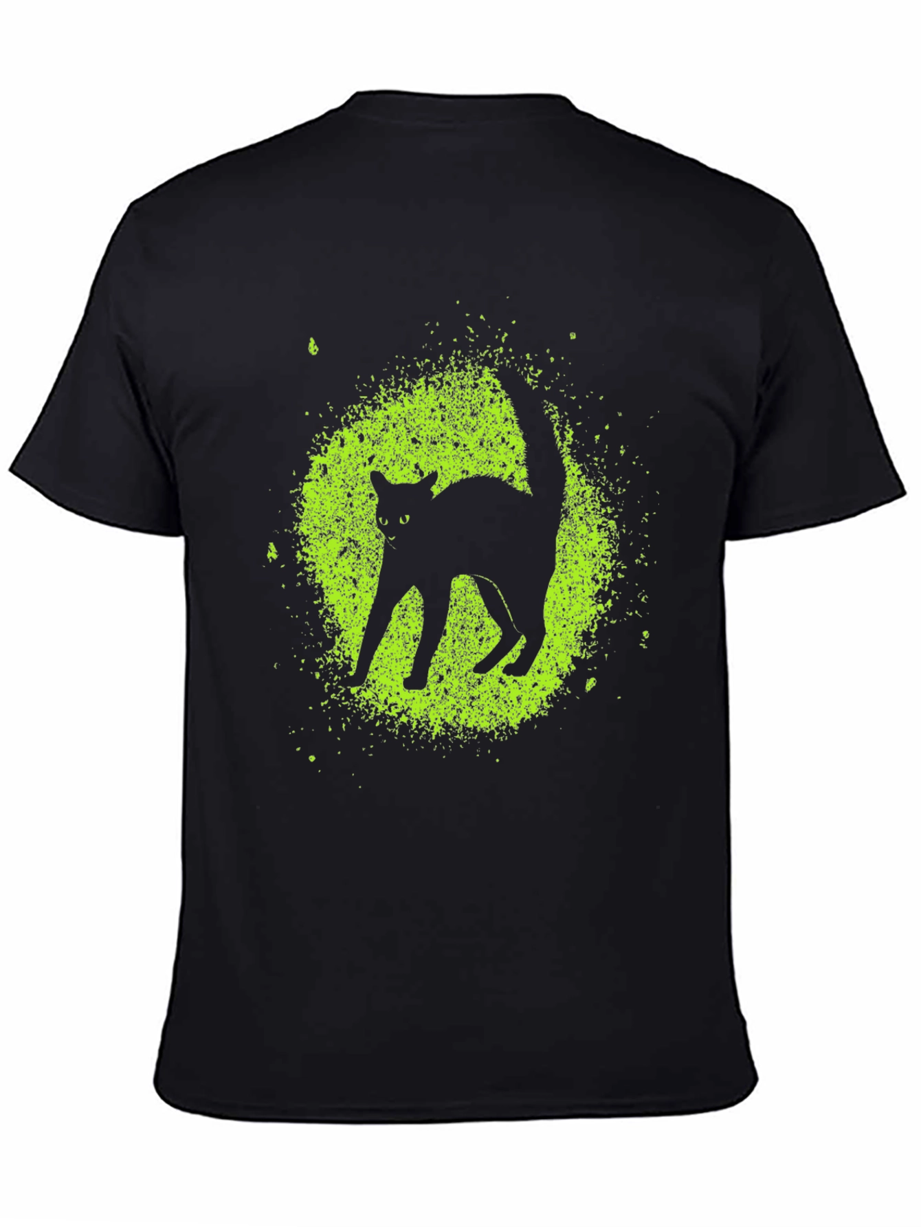 Black Cat Graphic Tee - Lime Green Splatter Design