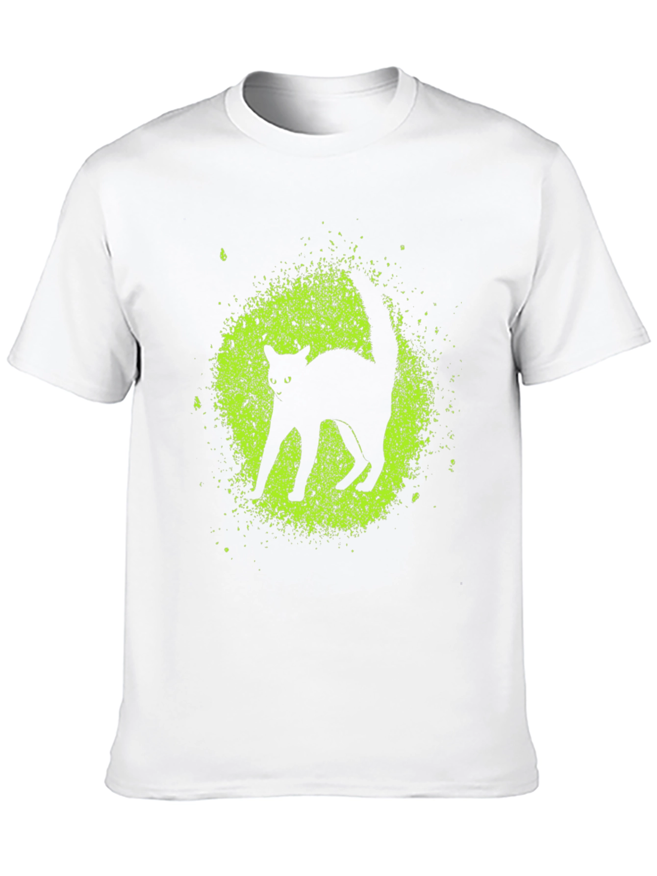 Black Cat Graphic Tee - Lime Green Splatter Design