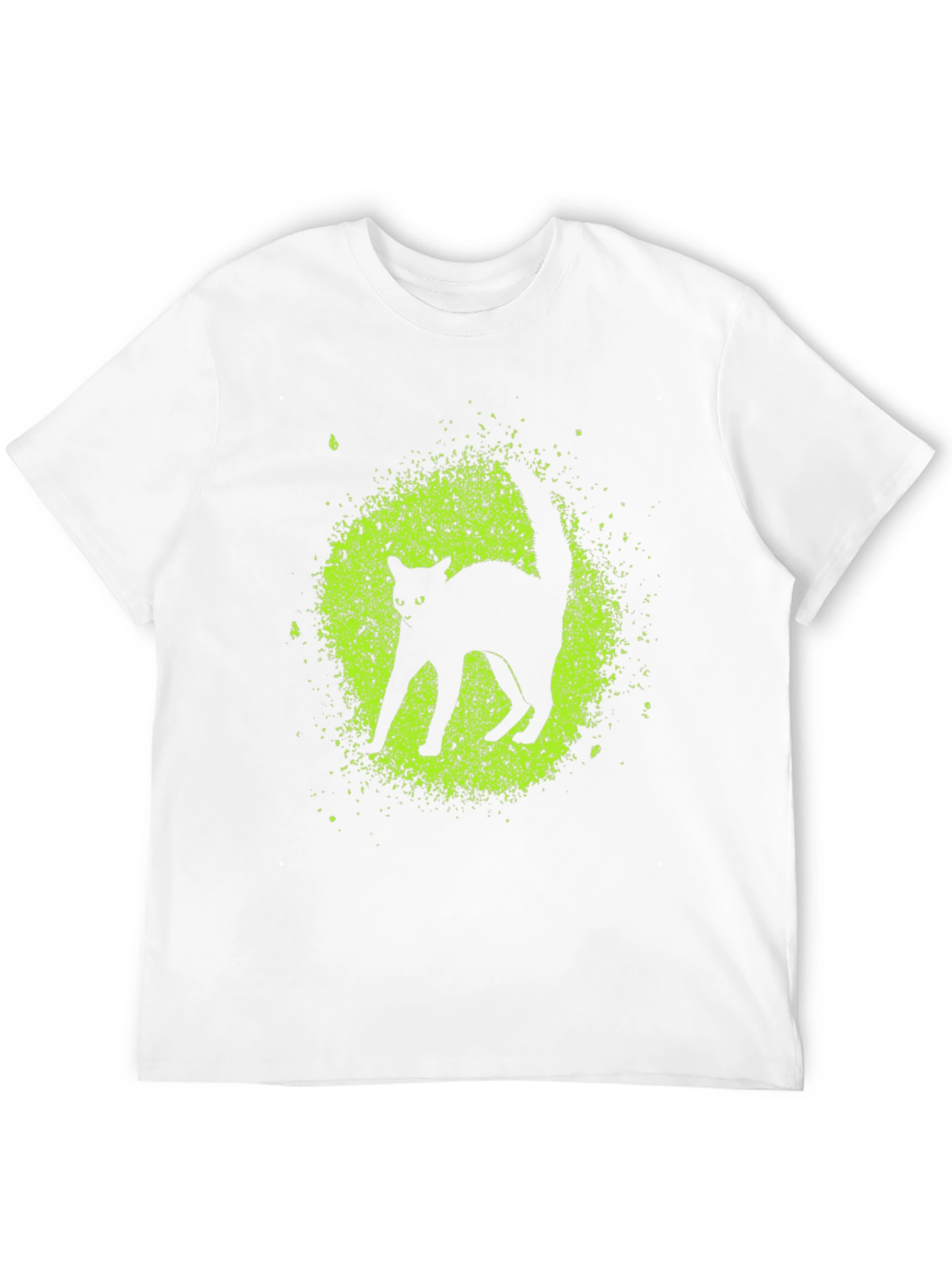 Black Cat Graphic Tee - Lime Green Splatter Design