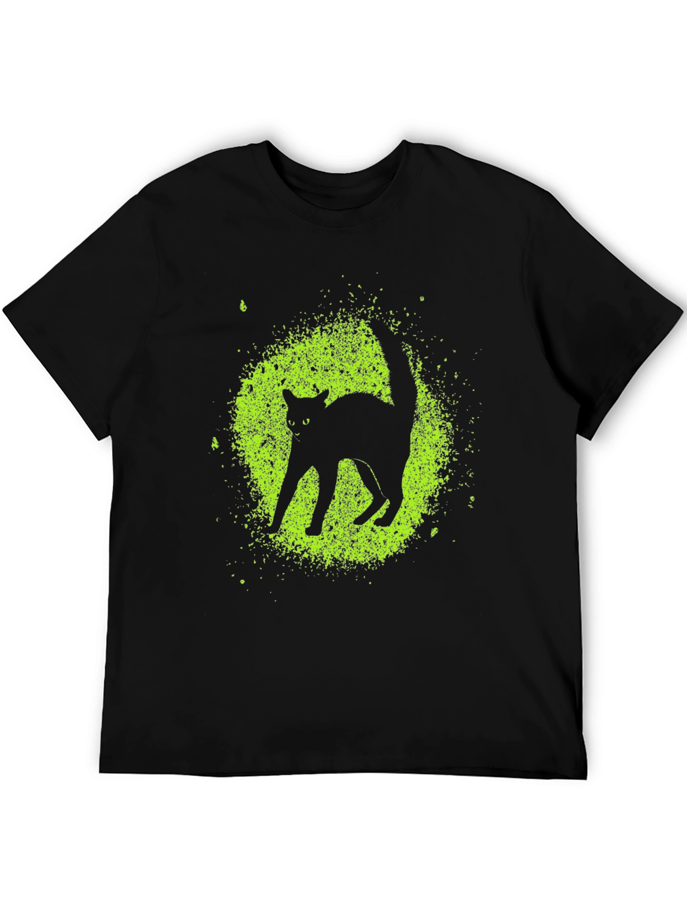 Black Cat Graphic Tee - Lime Green Splatter Design