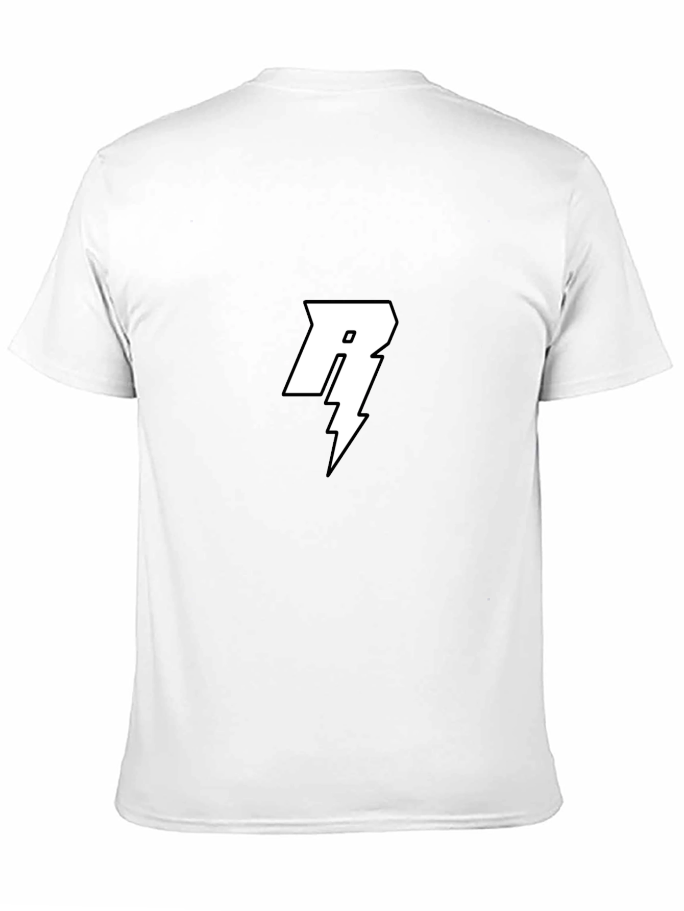 Black T-Shirt with White Letter R Lightning Bolt Design