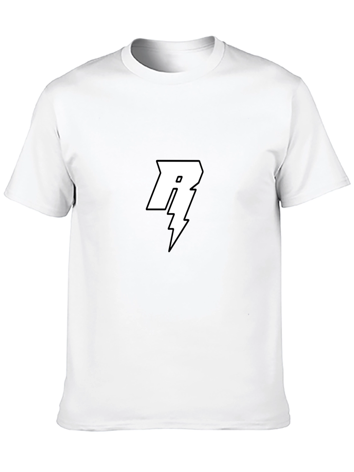 Black T-Shirt with White Letter R Lightning Bolt Design
