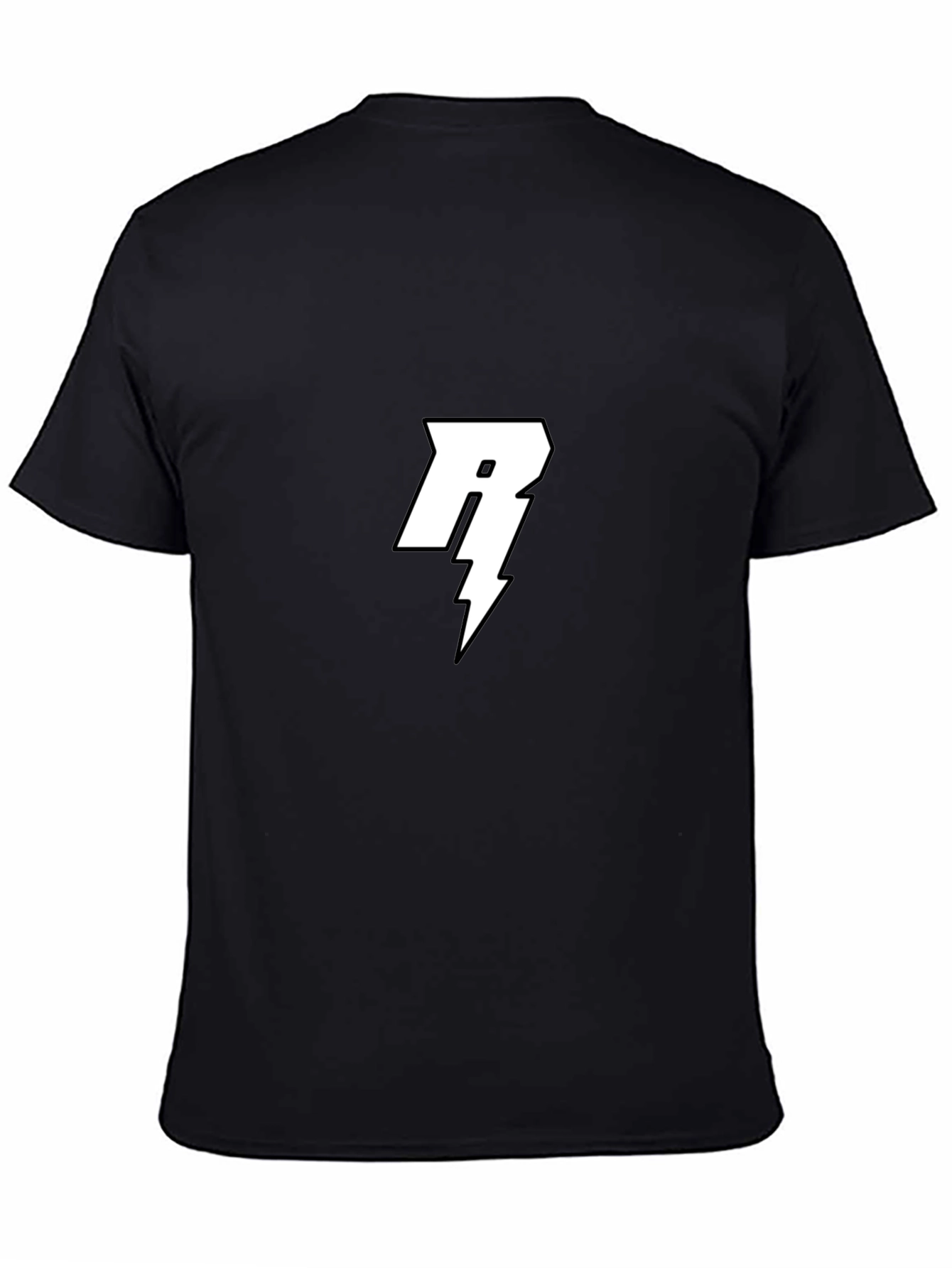 Black T-Shirt with White Letter R Lightning Bolt Design