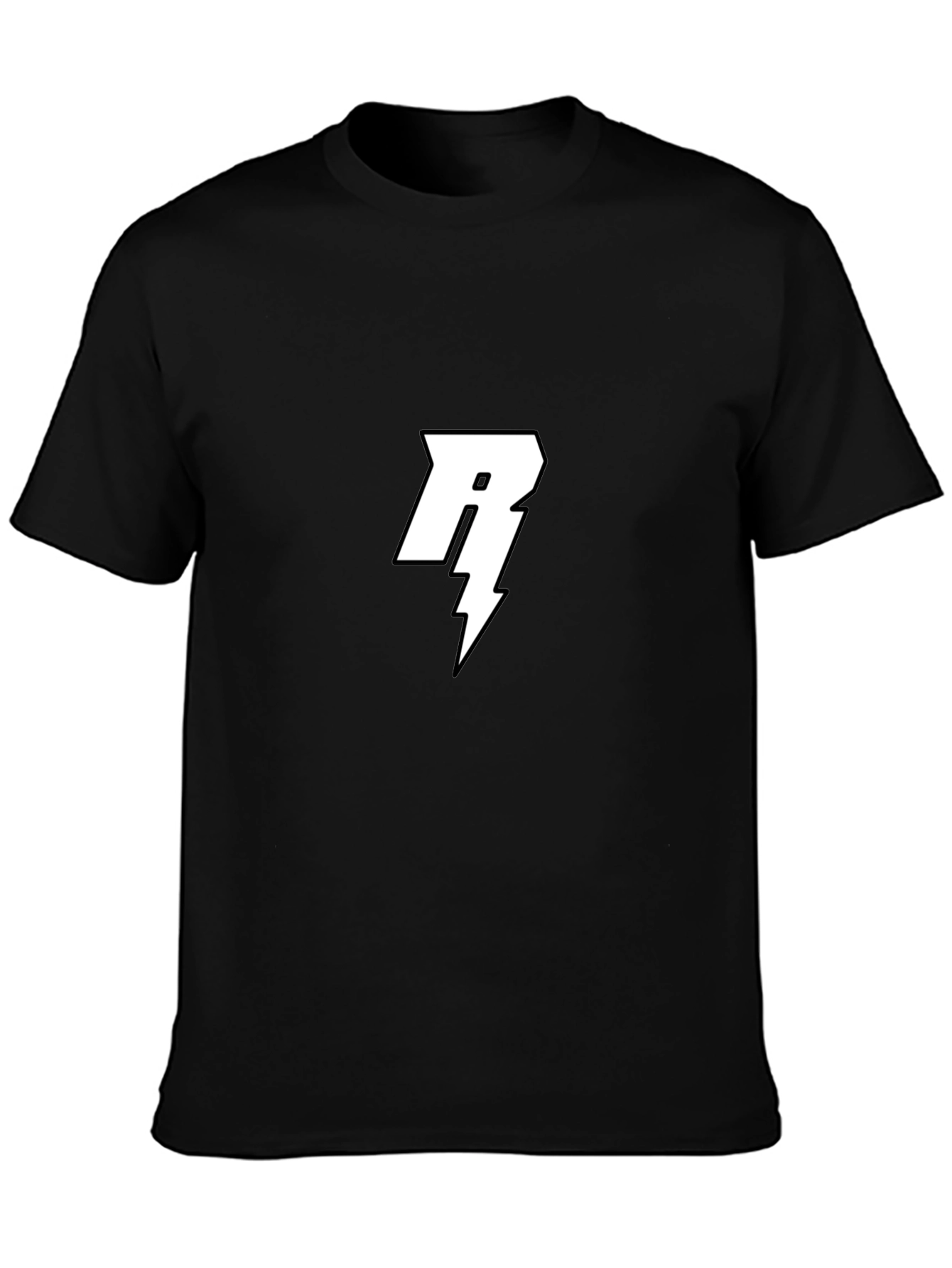 Black T-Shirt with White Letter R Lightning Bolt Design