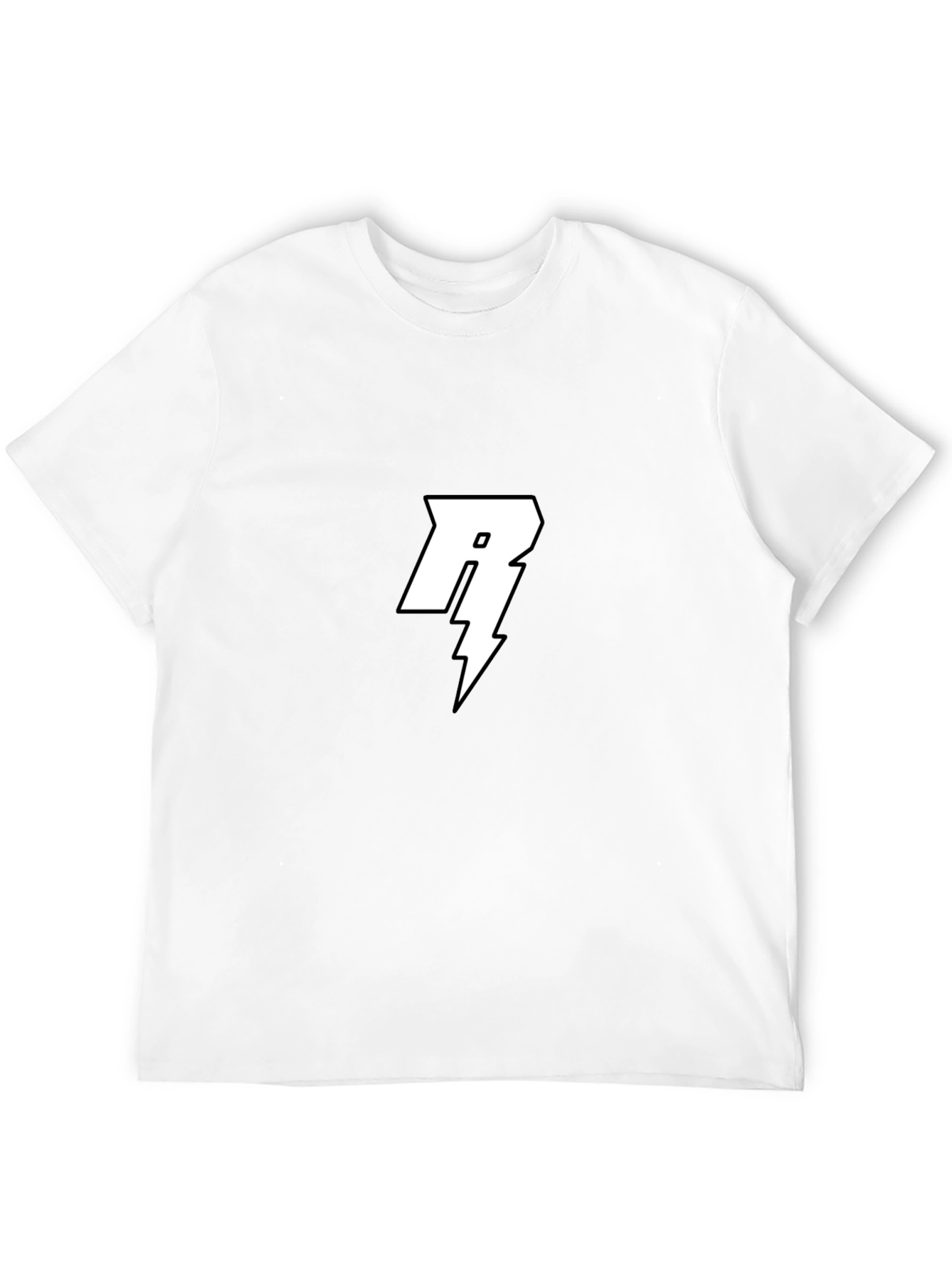 Black T-Shirt with White Letter R Lightning Bolt Design