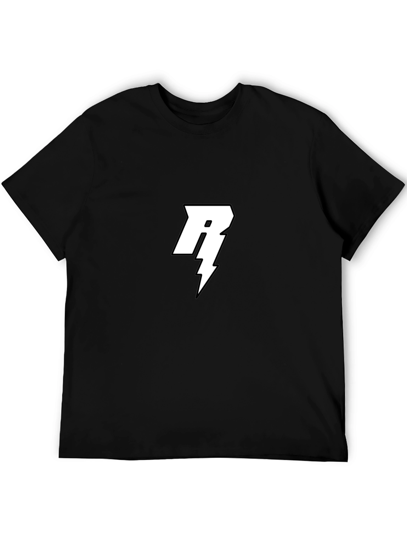 Black T-Shirt with White Letter R Lightning Bolt Design