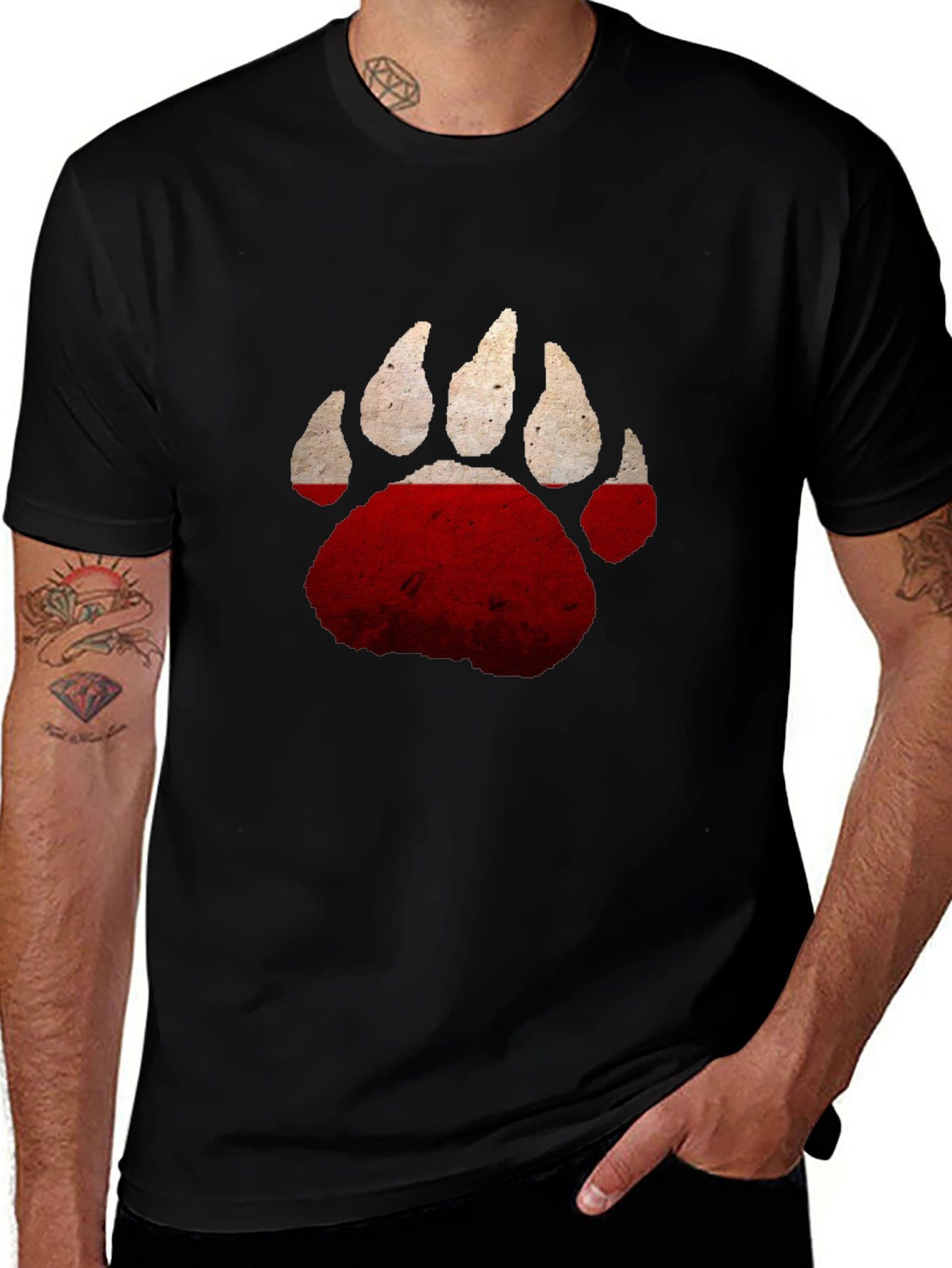 Bear Paw Print T-Shirt - Distressed Graphic Tee