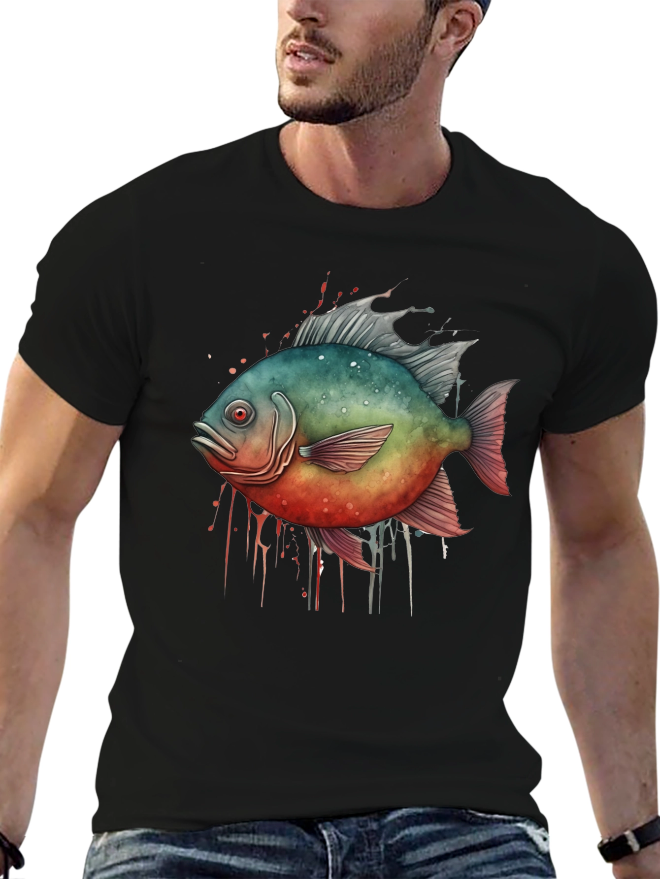 Piranha Fish Graphic Black T-Shirt