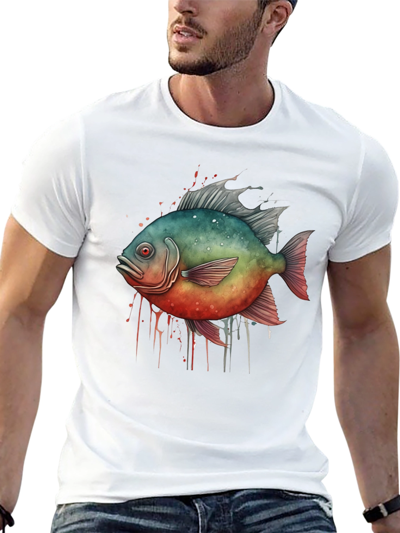 Piranha Fish Graphic Black T-Shirt