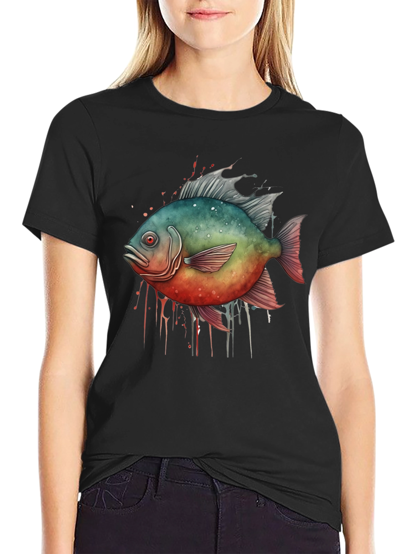 Piranha Fish Graphic Black T-Shirt