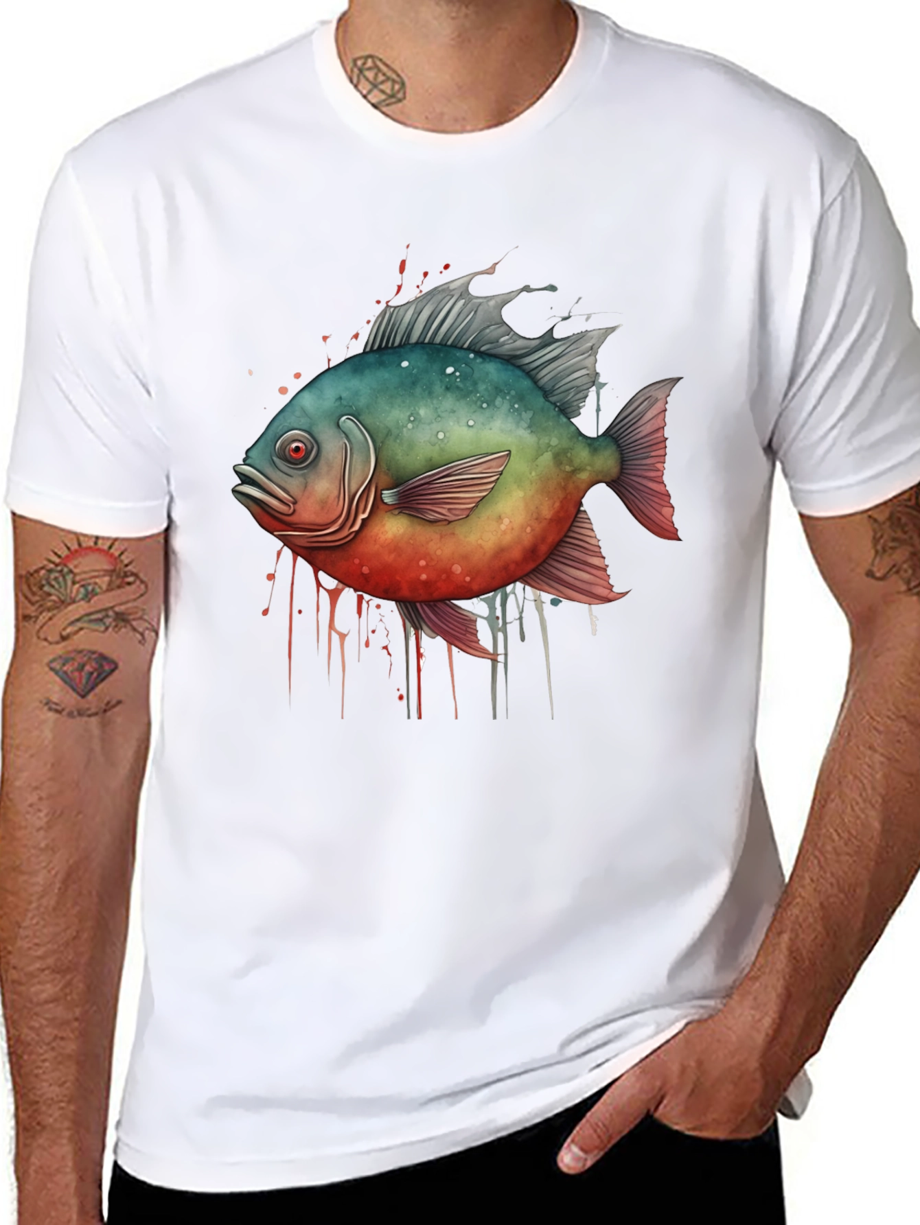 Piranha Fish Graphic Black T-Shirt