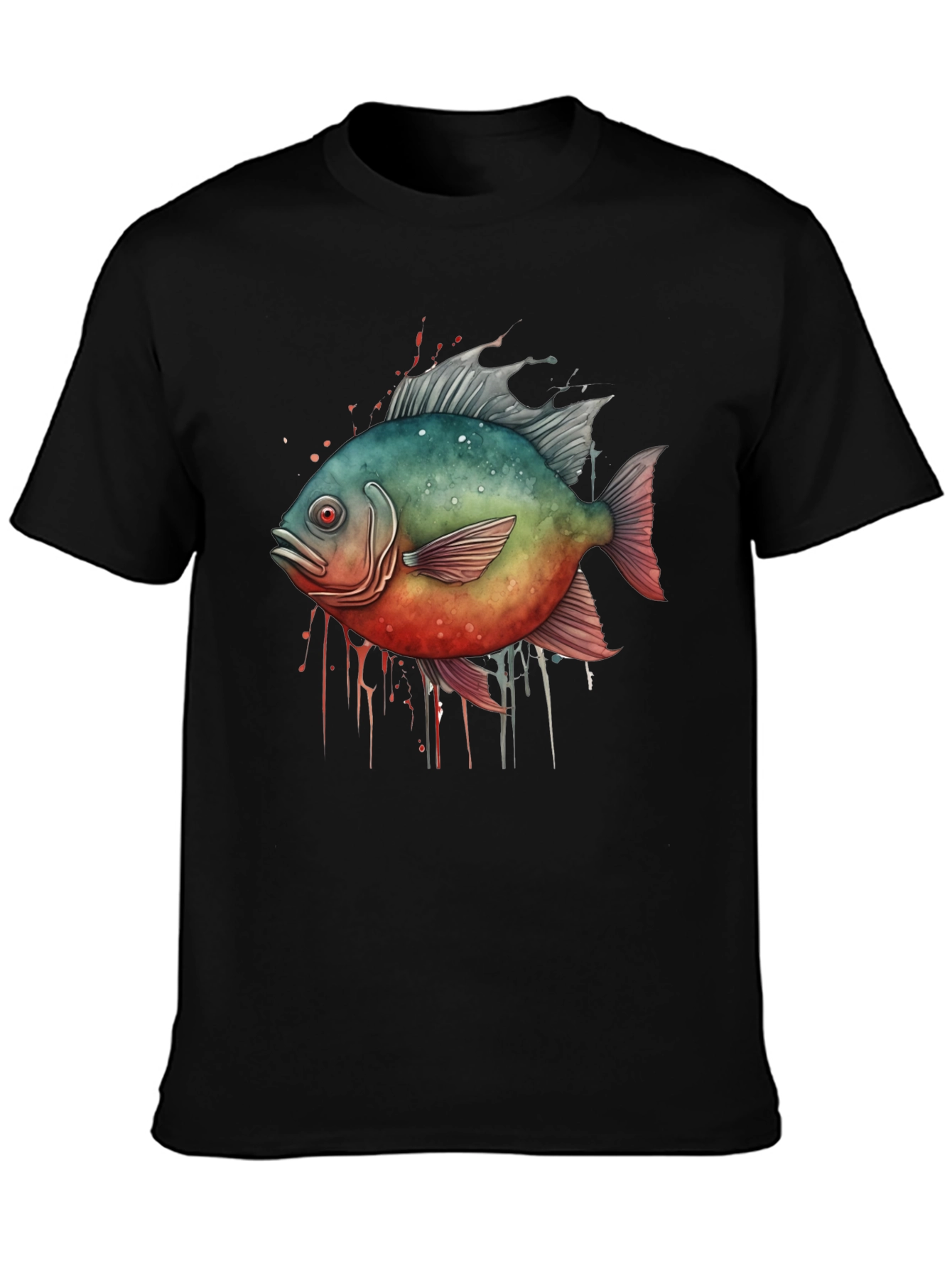 Piranha Fish Graphic Black T-Shirt