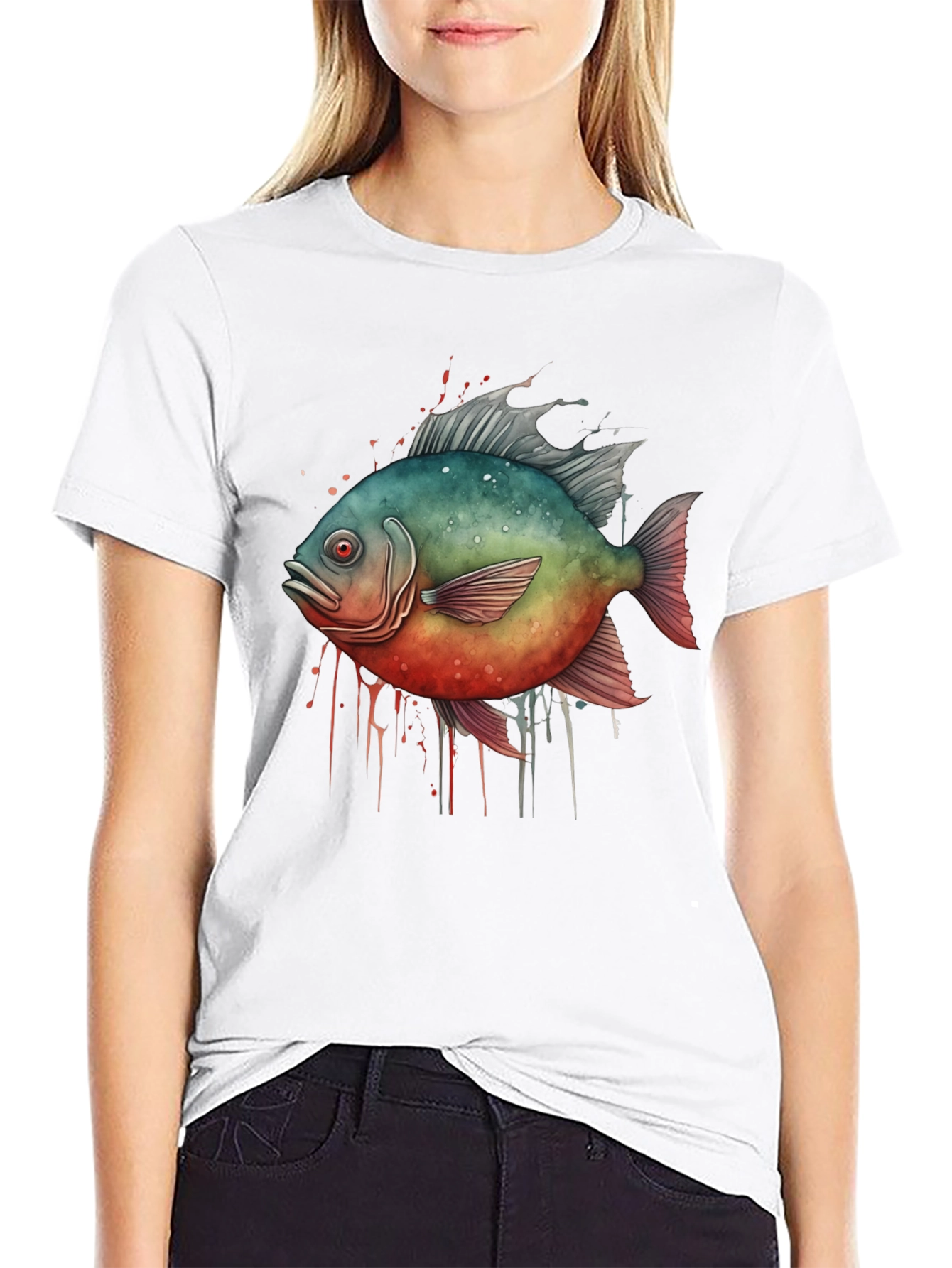 Piranha Fish Graphic Black T-Shirt