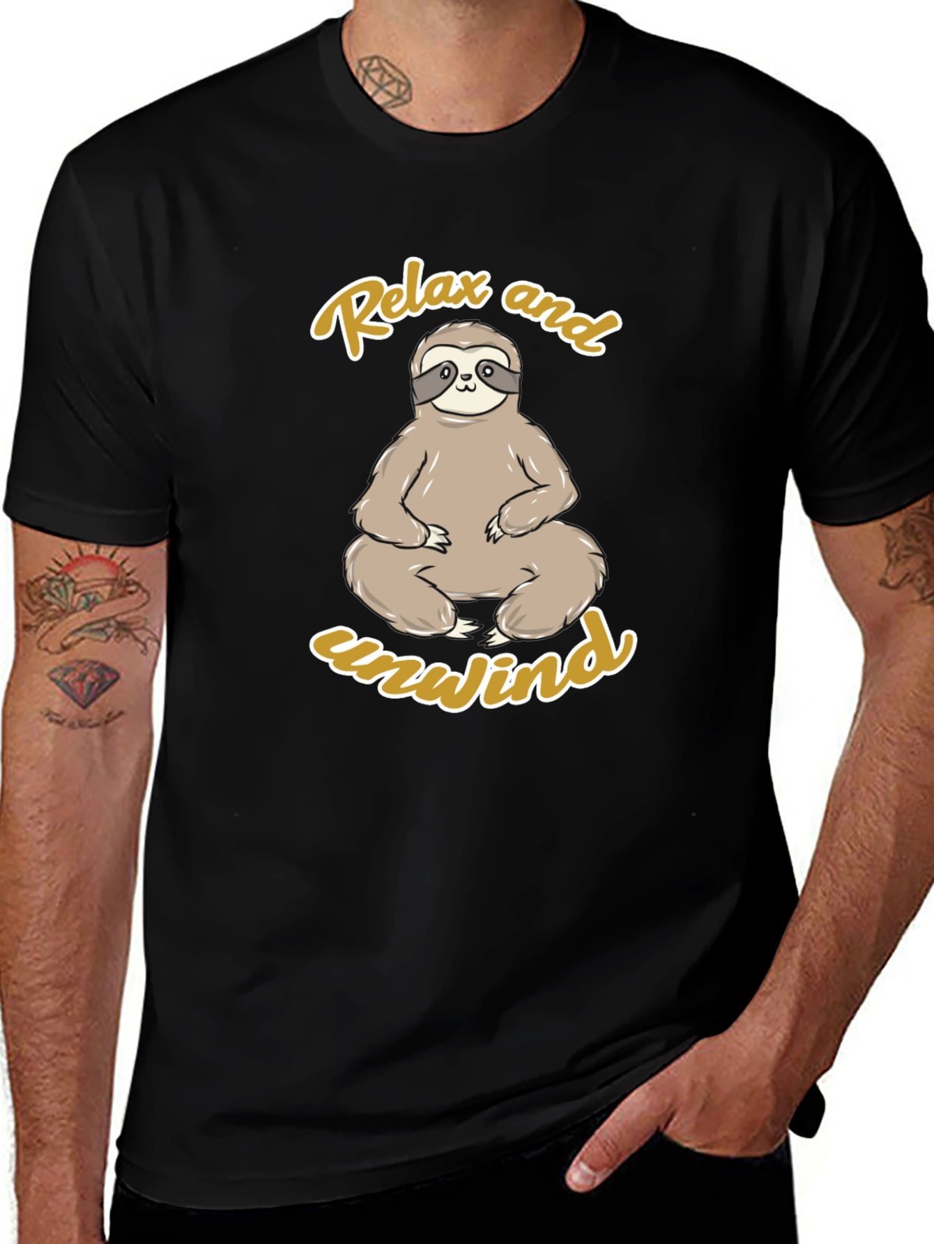 Relax and Unwind Sloth Graphic Tee - Black