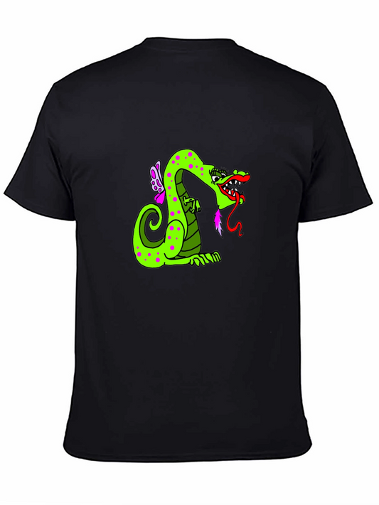 Green Dragon Cartoon Graphic Black T-Shirt