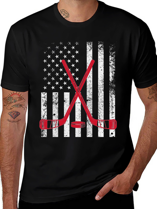 Hockey American Flag Graphic T-Shirt
