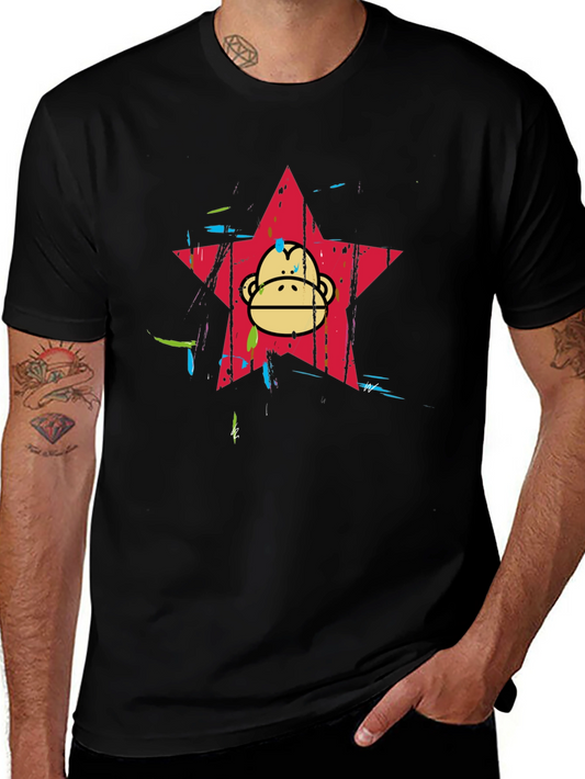 Funky Monkey Star Graphic Tee - Black Cotton Blend