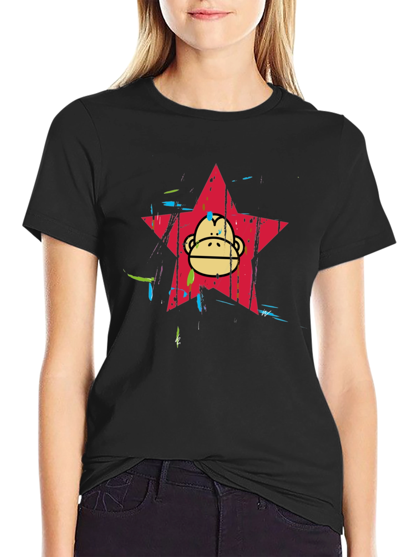 Funky Monkey Star Graphic Tee - Black Cotton Blend