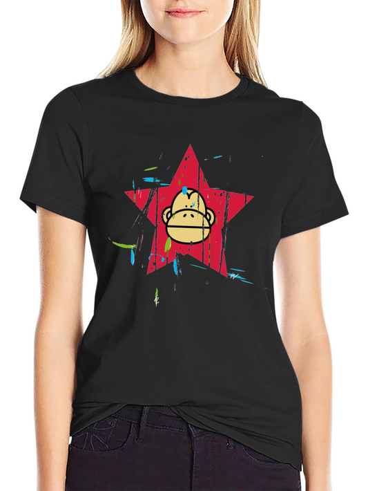 Funky Monkey Star Graphic Tee - Black Cotton Blend