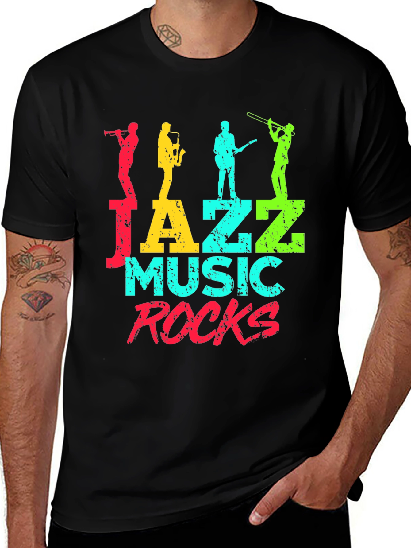 Jazz Music Rocks Graphic Tee - Black