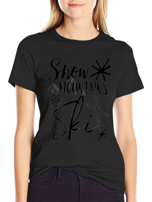 Snow Mountains and Ski Black Graphic Tee
