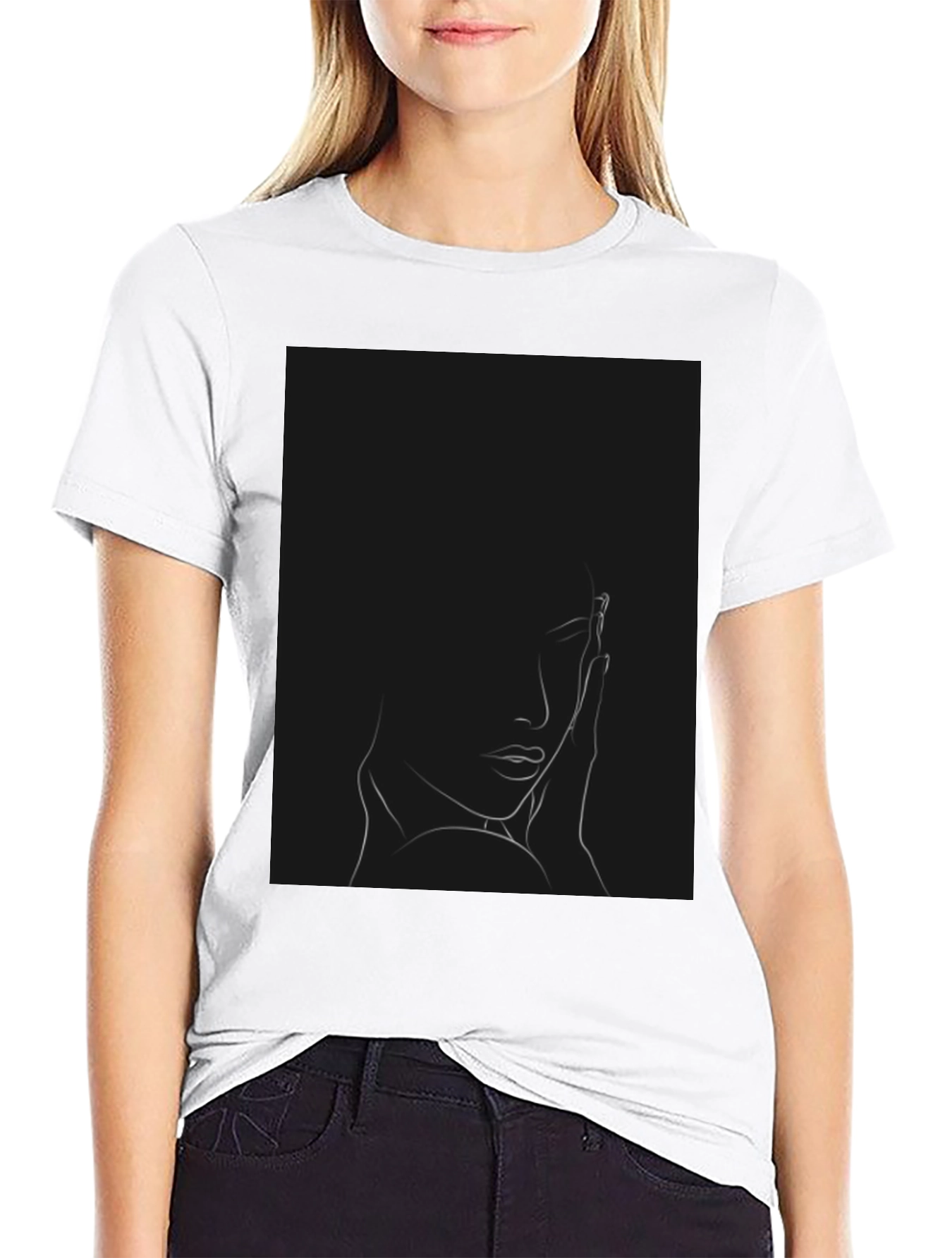 Minimalist Woman Portrait Black T-Shirt