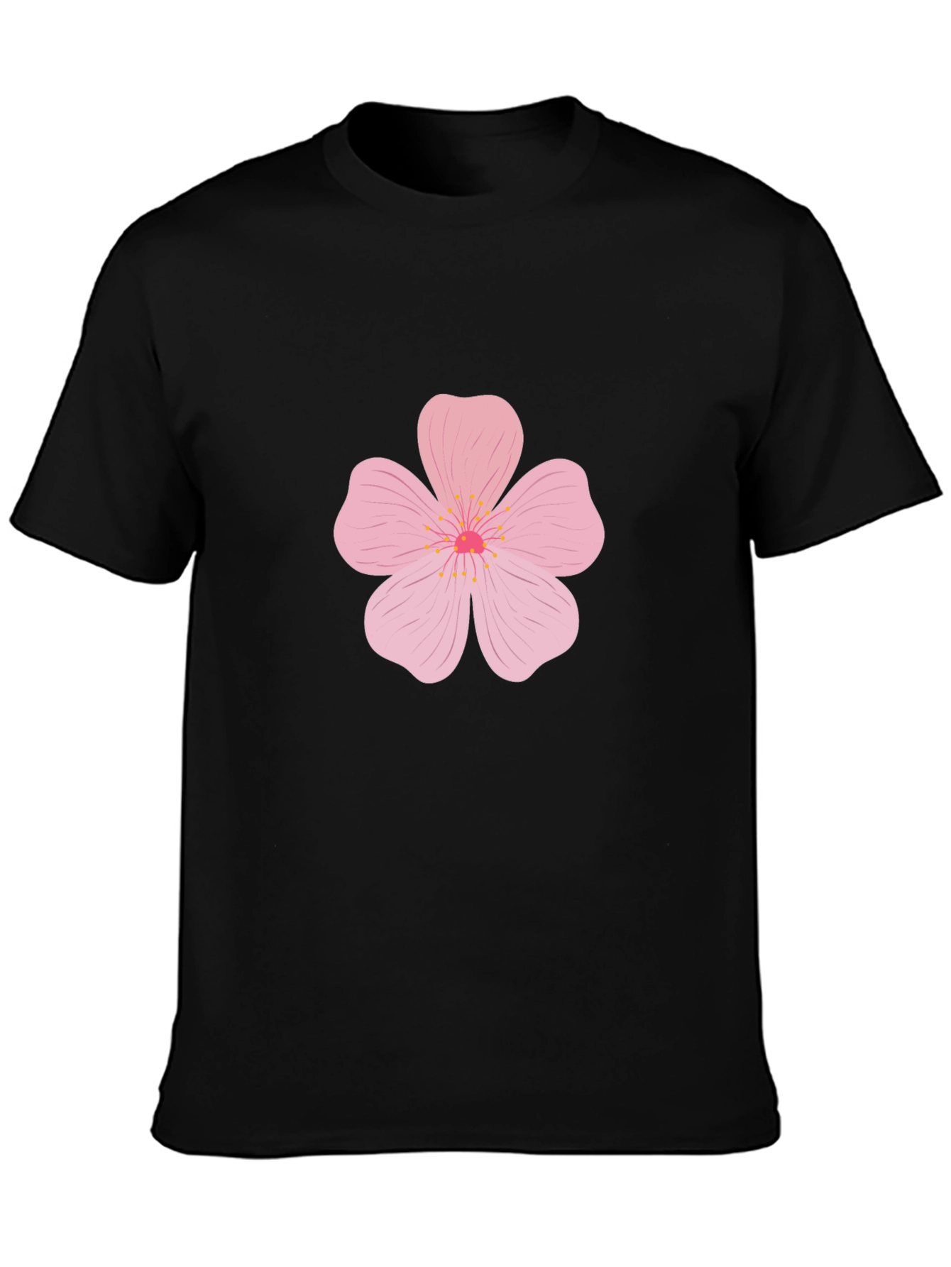 Mens Black T-Shirt with Pink Flower Design