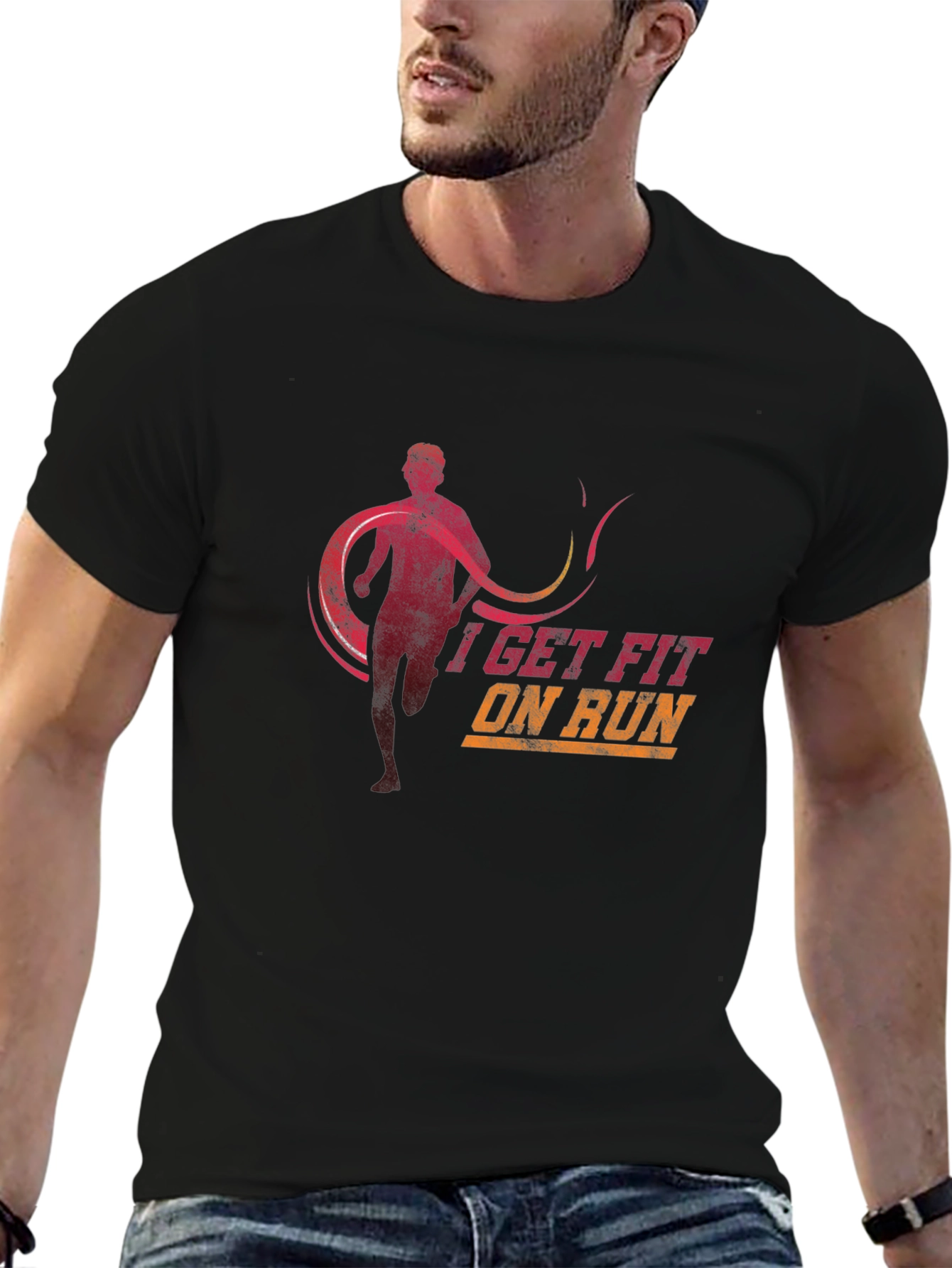 I Get Fit On Run Black Graphic Tee