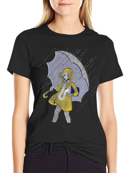 Gas Mask Girl Under Umbrella Graphic T-Shirt