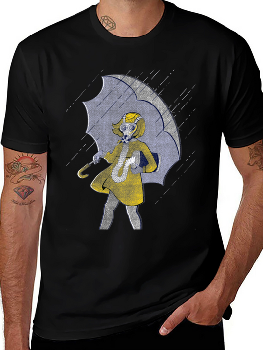 Gas Mask Girl Under Umbrella Graphic T-Shirt