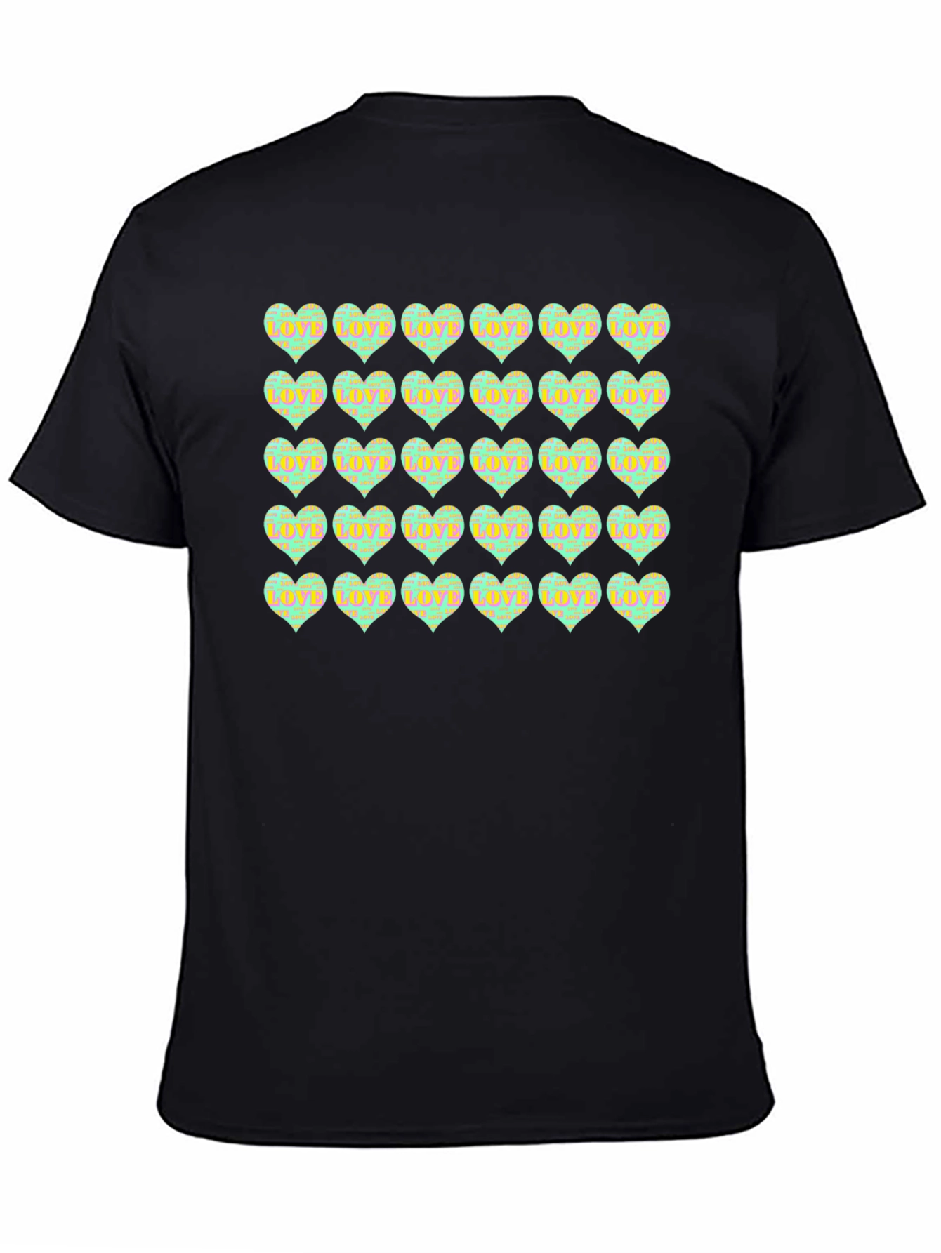 Love Hearts Pattern Black T-Shirt