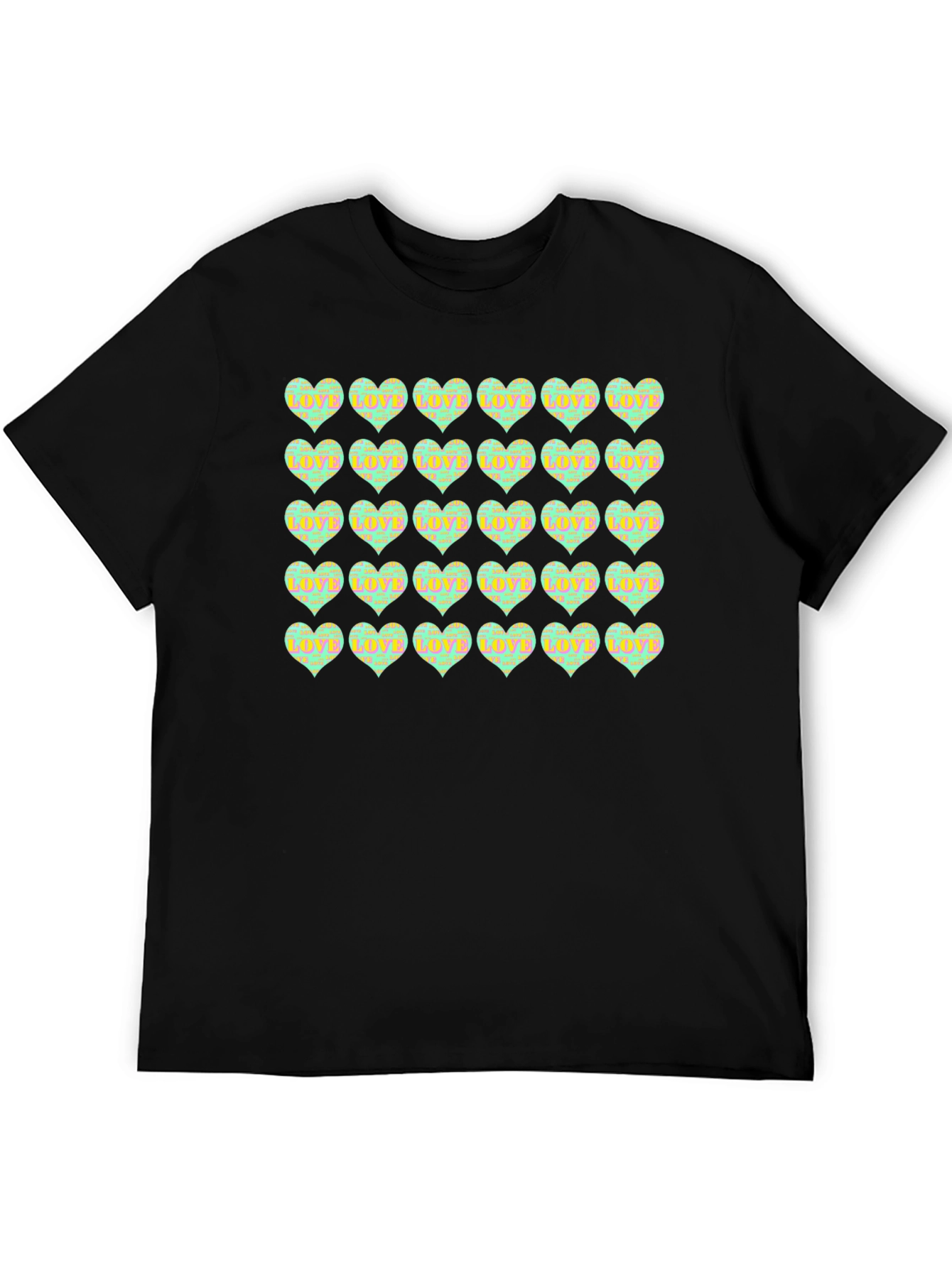 Love Hearts Pattern Black T-Shirt