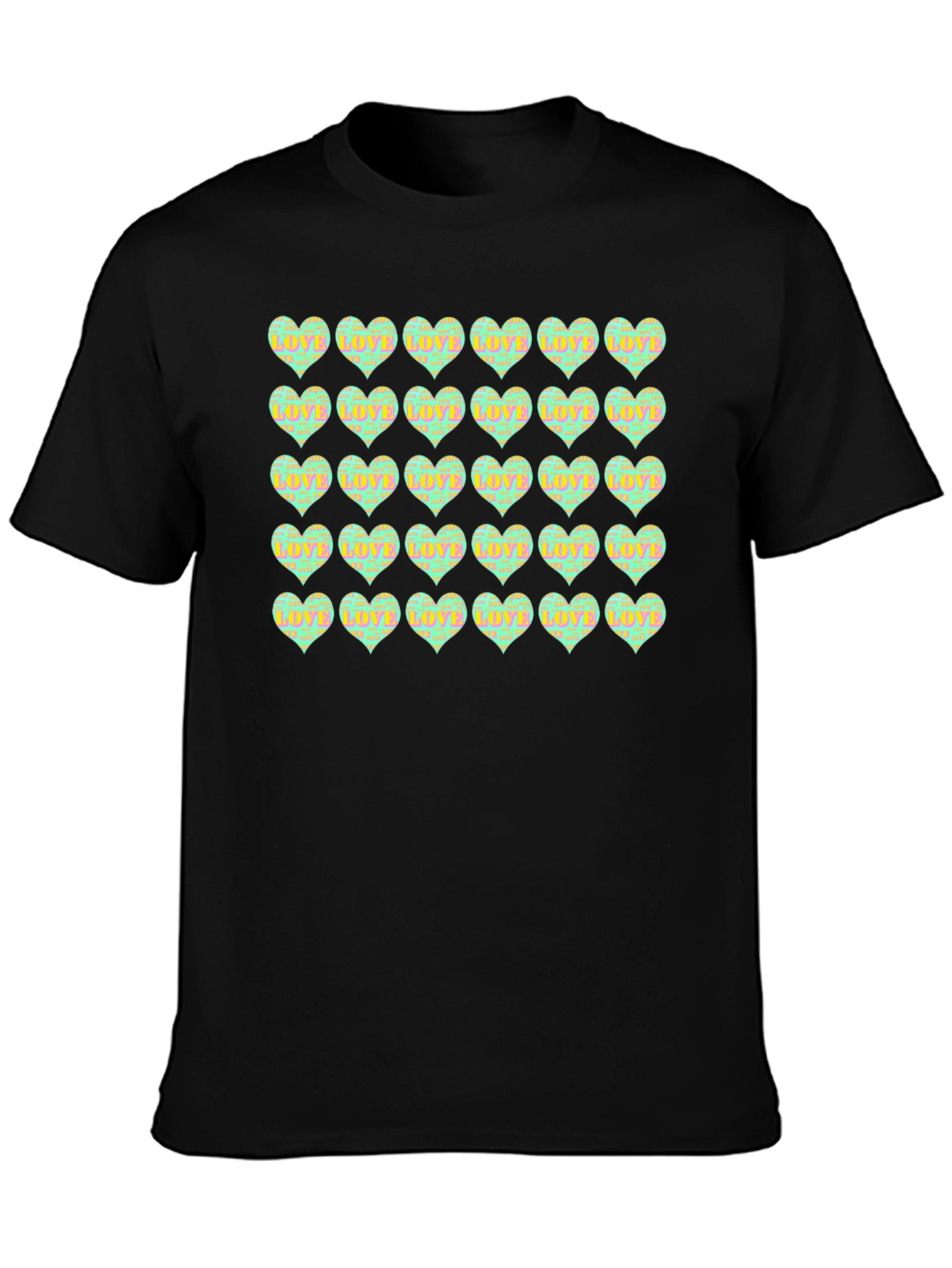 Love Hearts Pattern Black T-Shirt