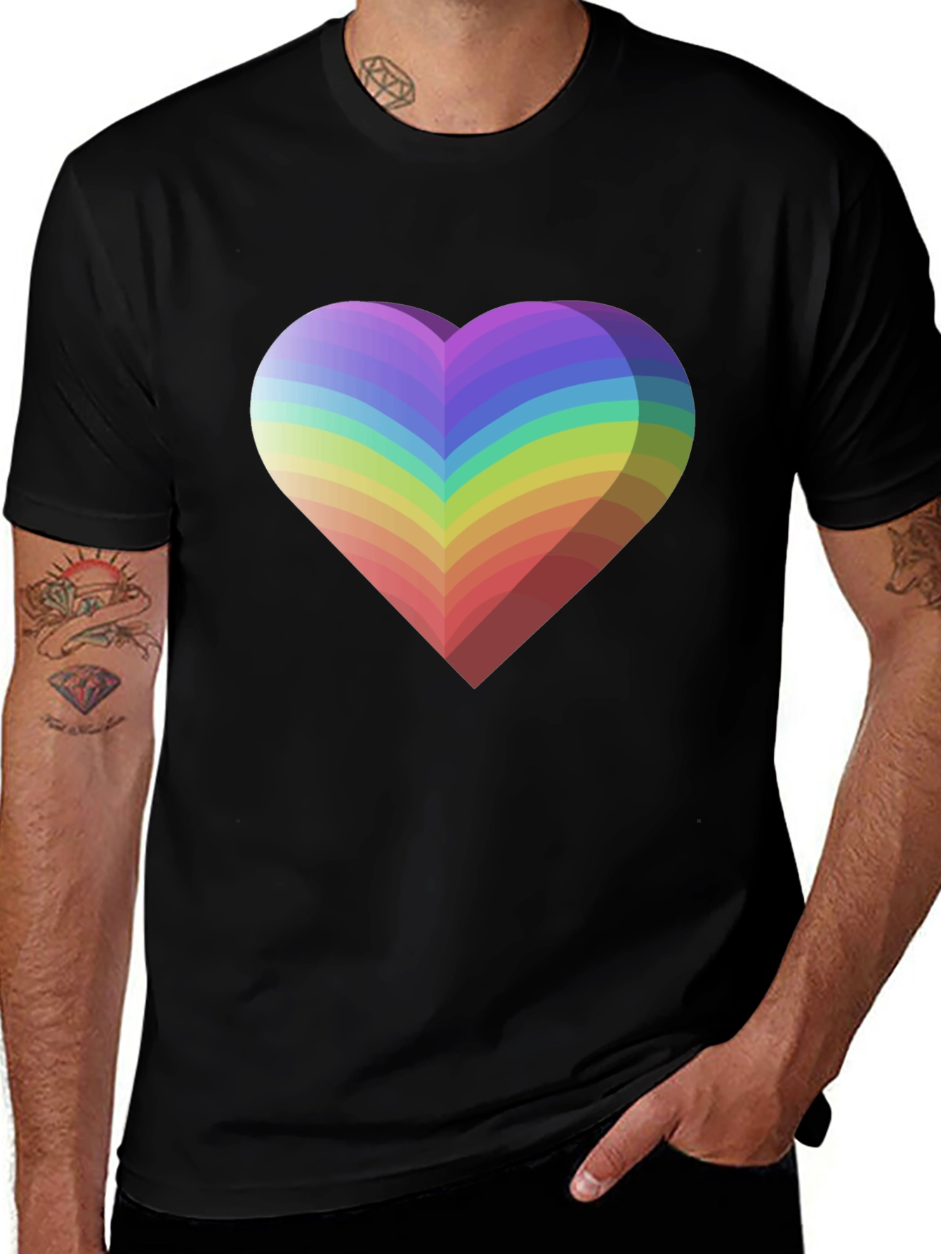 Rainbow Heart Graphic Tee - Black Unisex T-Shirt
