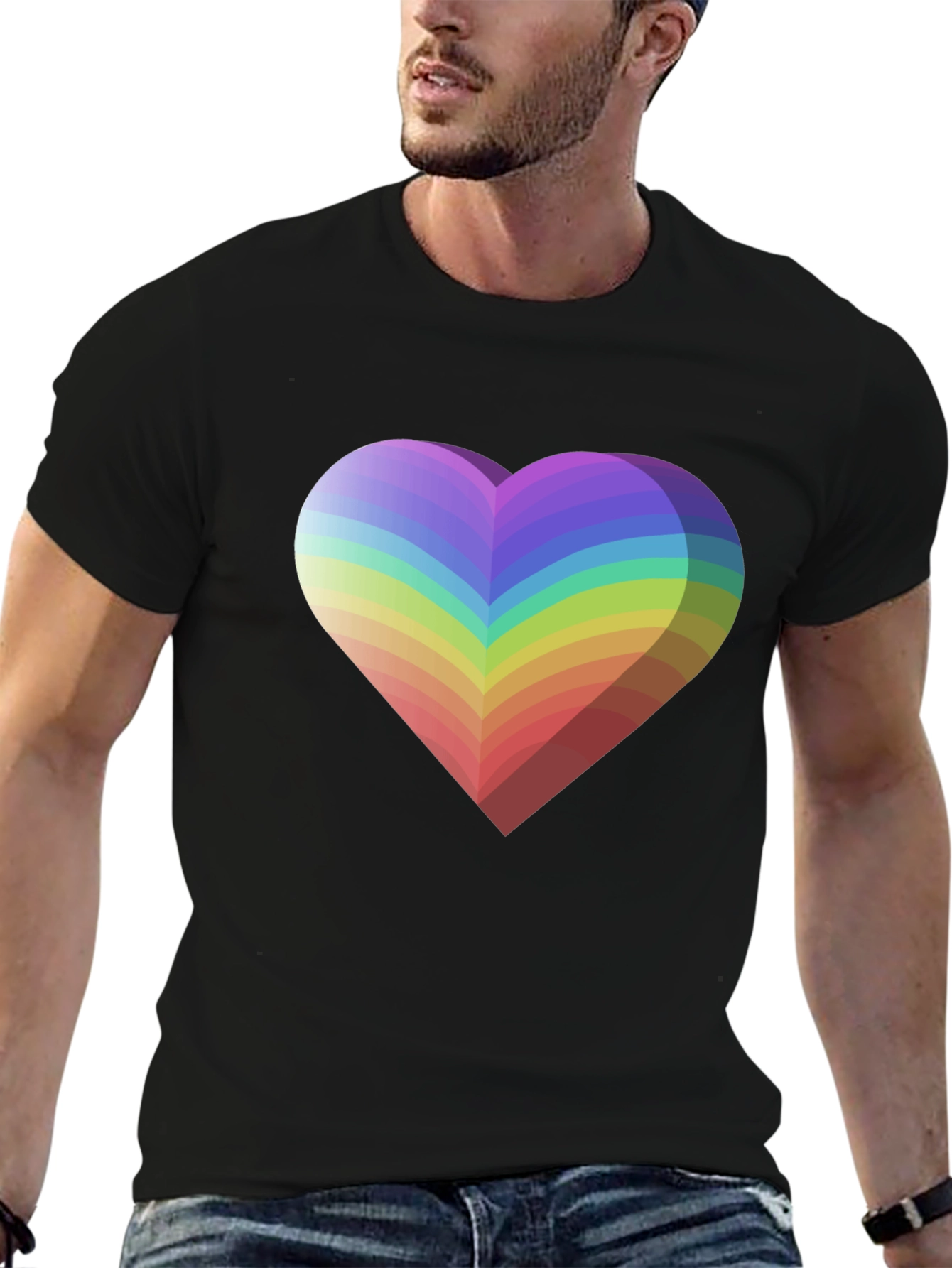 Rainbow Heart Graphic Tee - Black Unisex T-Shirt