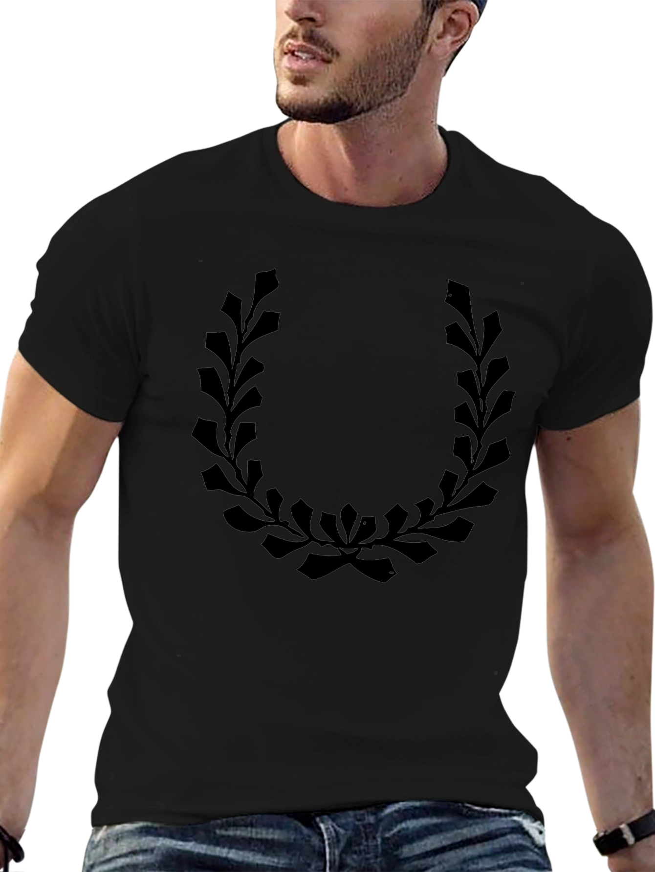 Mens Black T-Shirt with Laurel Wreath Graphic