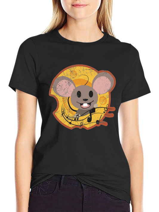 Cartoon Mouse Cheese Music T-Shirt